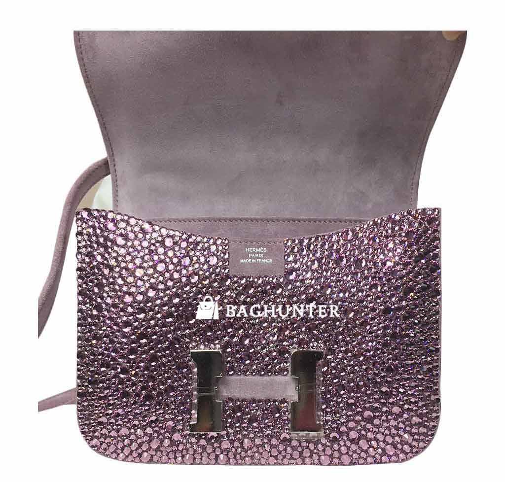 Hermes Constance Mini 18 Lilas Swarovski Crystal Suede Palladium Hardware