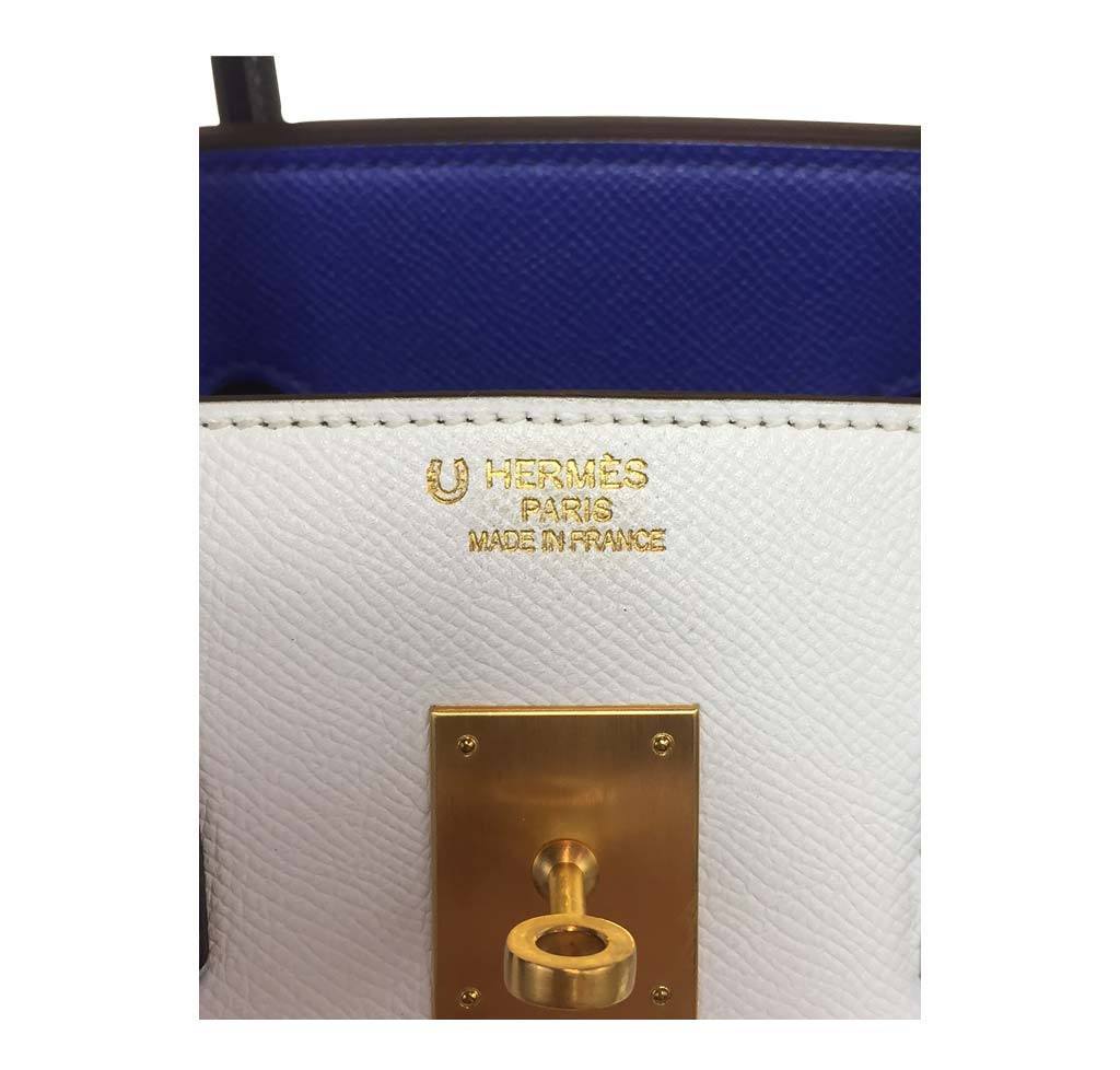 Hermes Birkin 35 HSS Blue Electric White Graphite Epsom Leather Brushed Gold Hardware