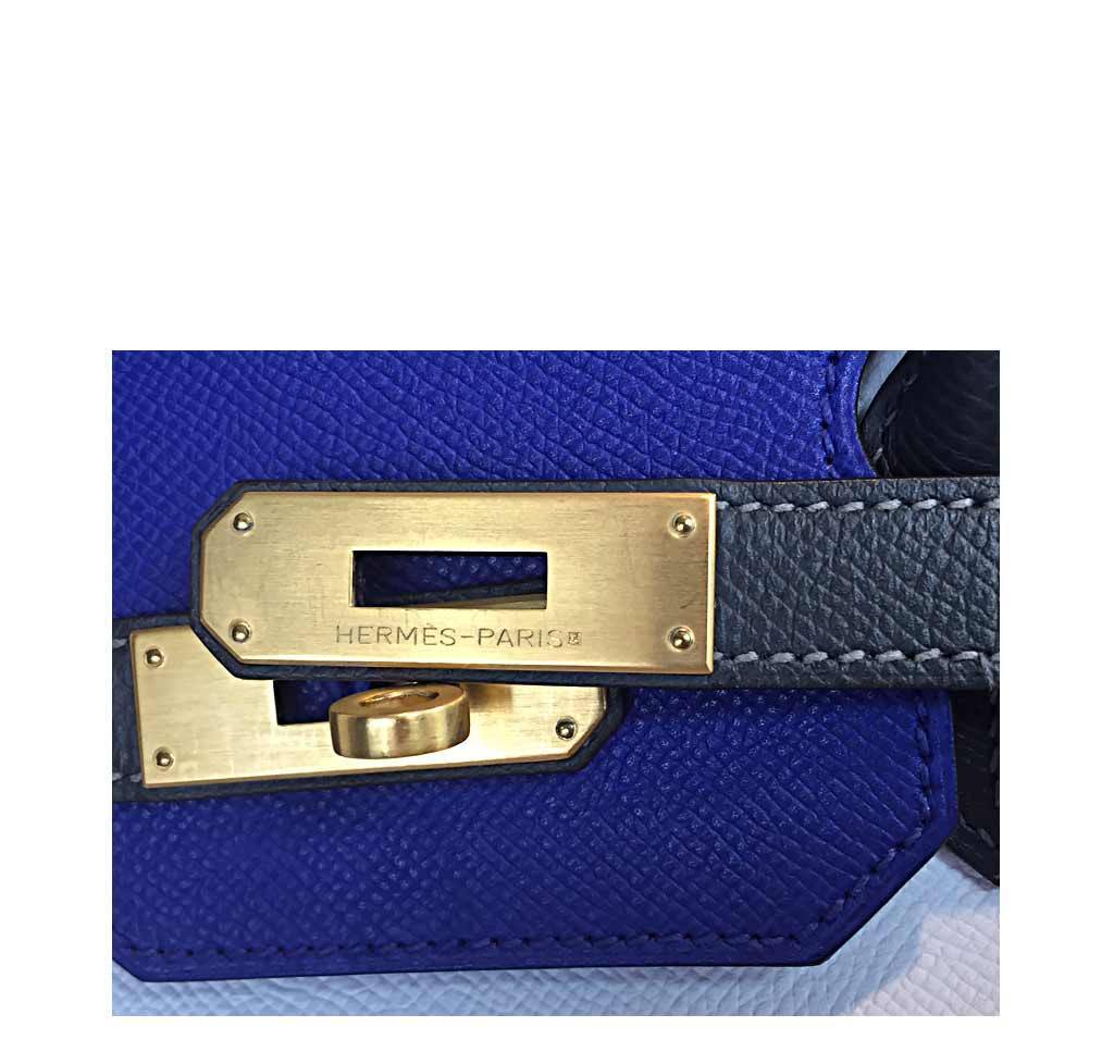 Hermes Birkin 35 HSS Blue Electric White Graphite Epsom Leather Brushed Gold Hardware
