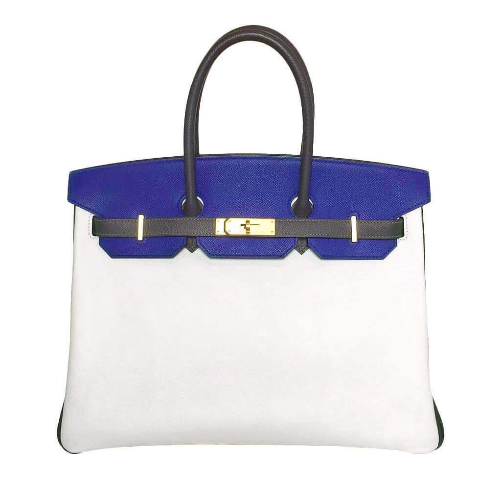 Hermes Birkin 35 HSS Blue Electric White Graphite Epsom Leather Brushed Gold Hardware