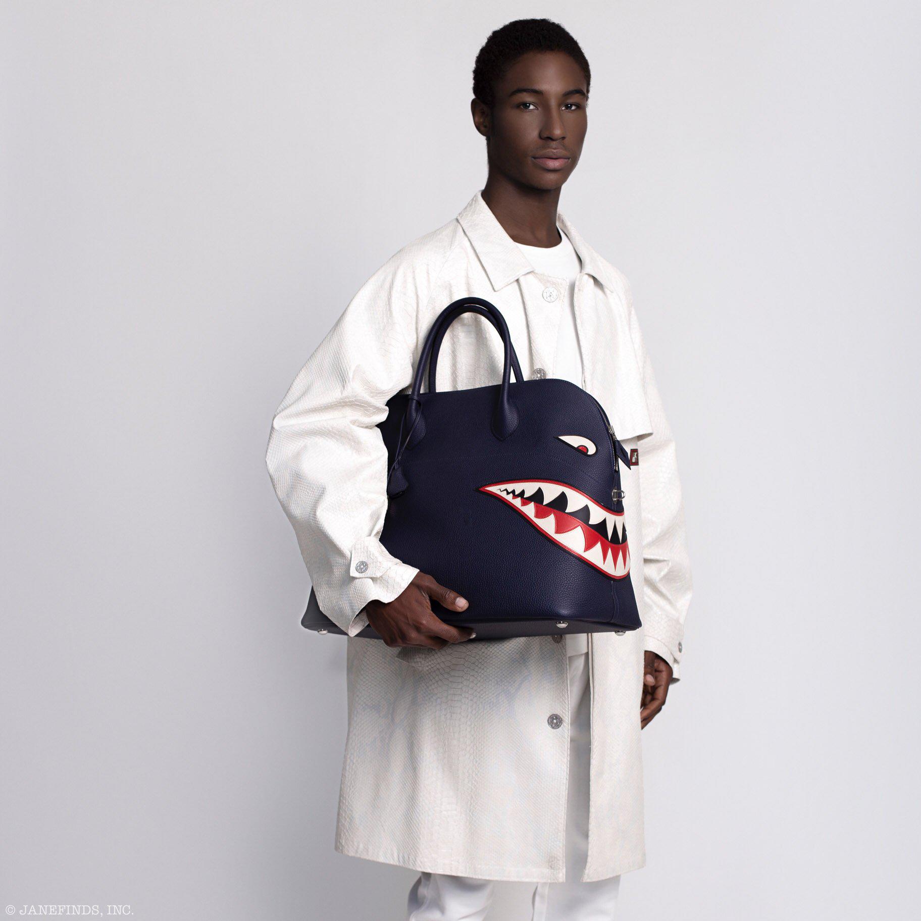 Hermes Bolide 40 Shark Indigo Blue Togo Bag Palladium Hardware