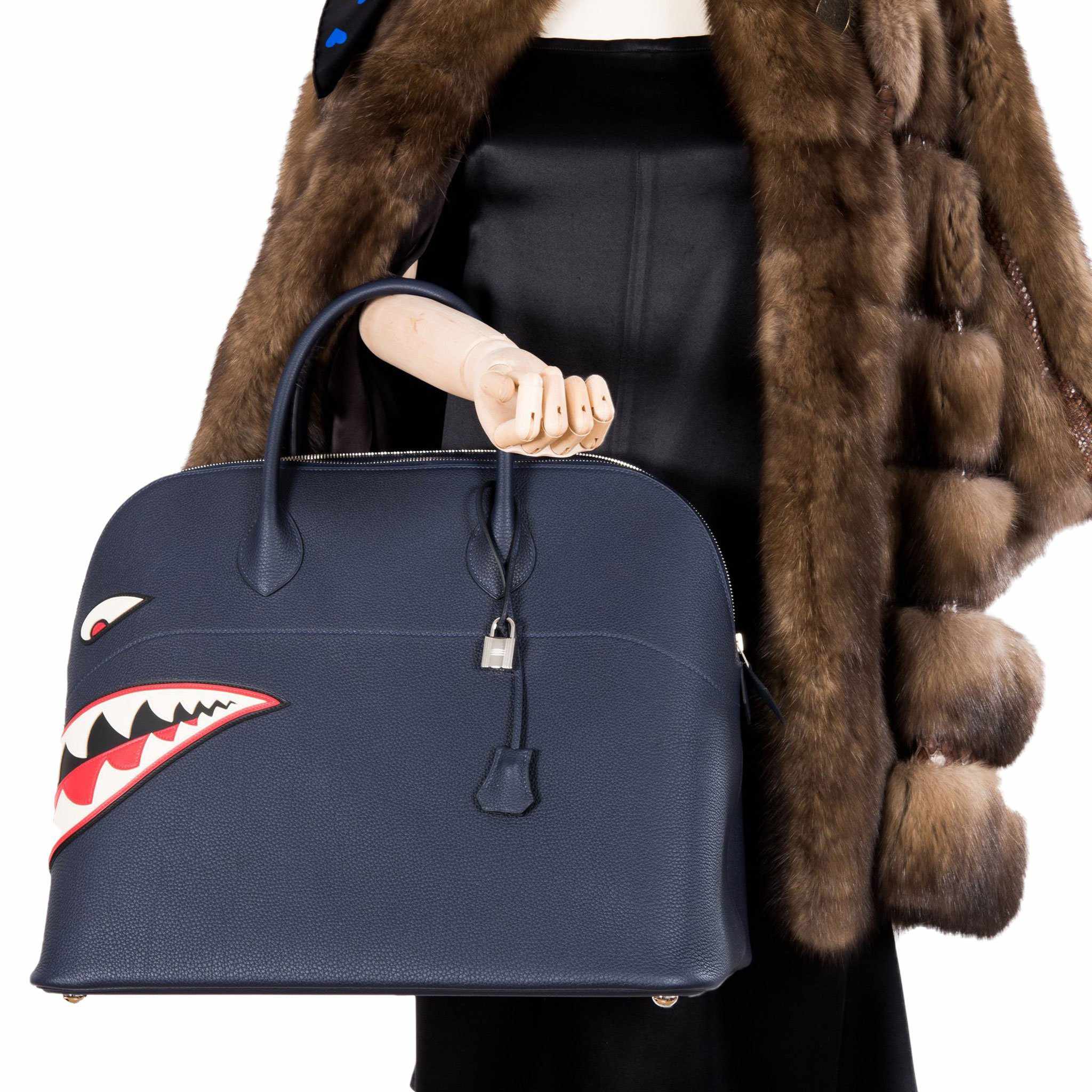 Hermes Bolide 40 Shark Indigo Blue Togo Bag Palladium Hardware