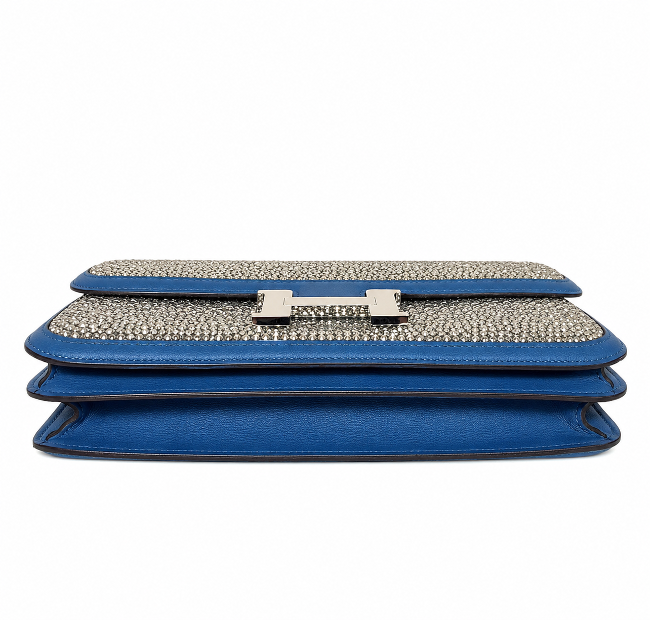 Hermes Constance Elan Bleu de Galice Swift Leather Swarovski Crystal Palladium Hardware