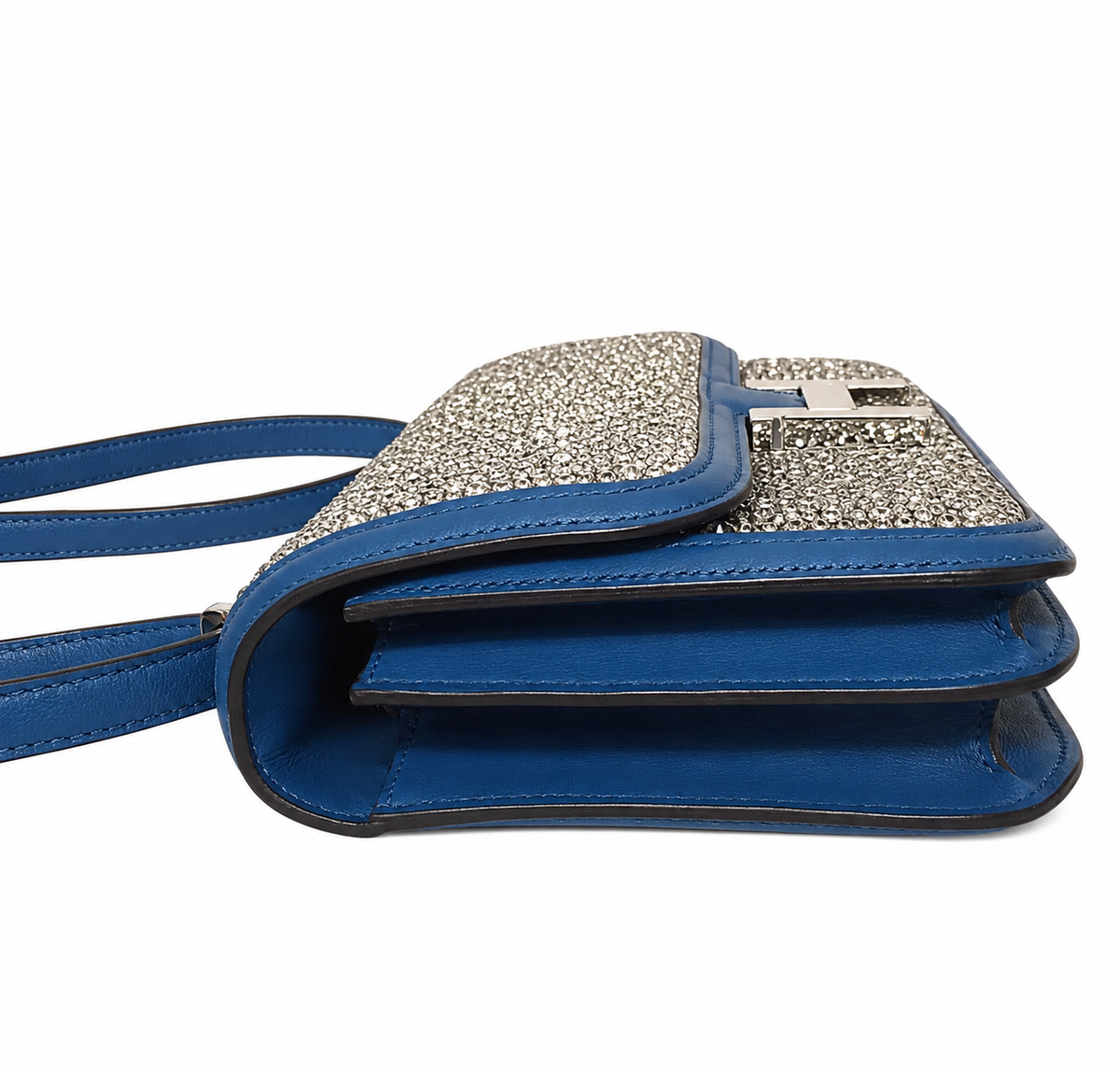 Hermes Constance Elan Bleu de Galice Swift Leather Swarovski Crystal Palladium Hardware