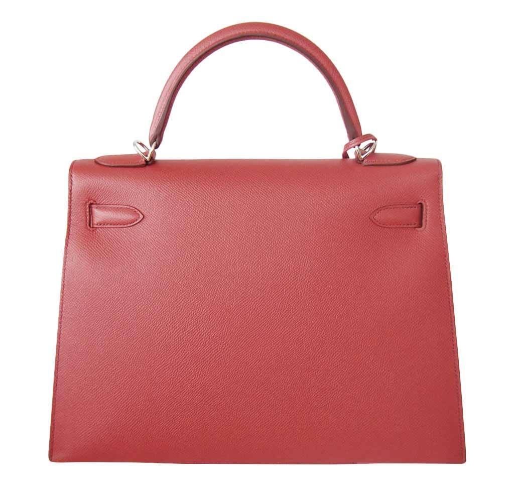 Hermes Kelly 32 Sellier Flag Flamingo Coral Epsom Leather Palladium Hardware
