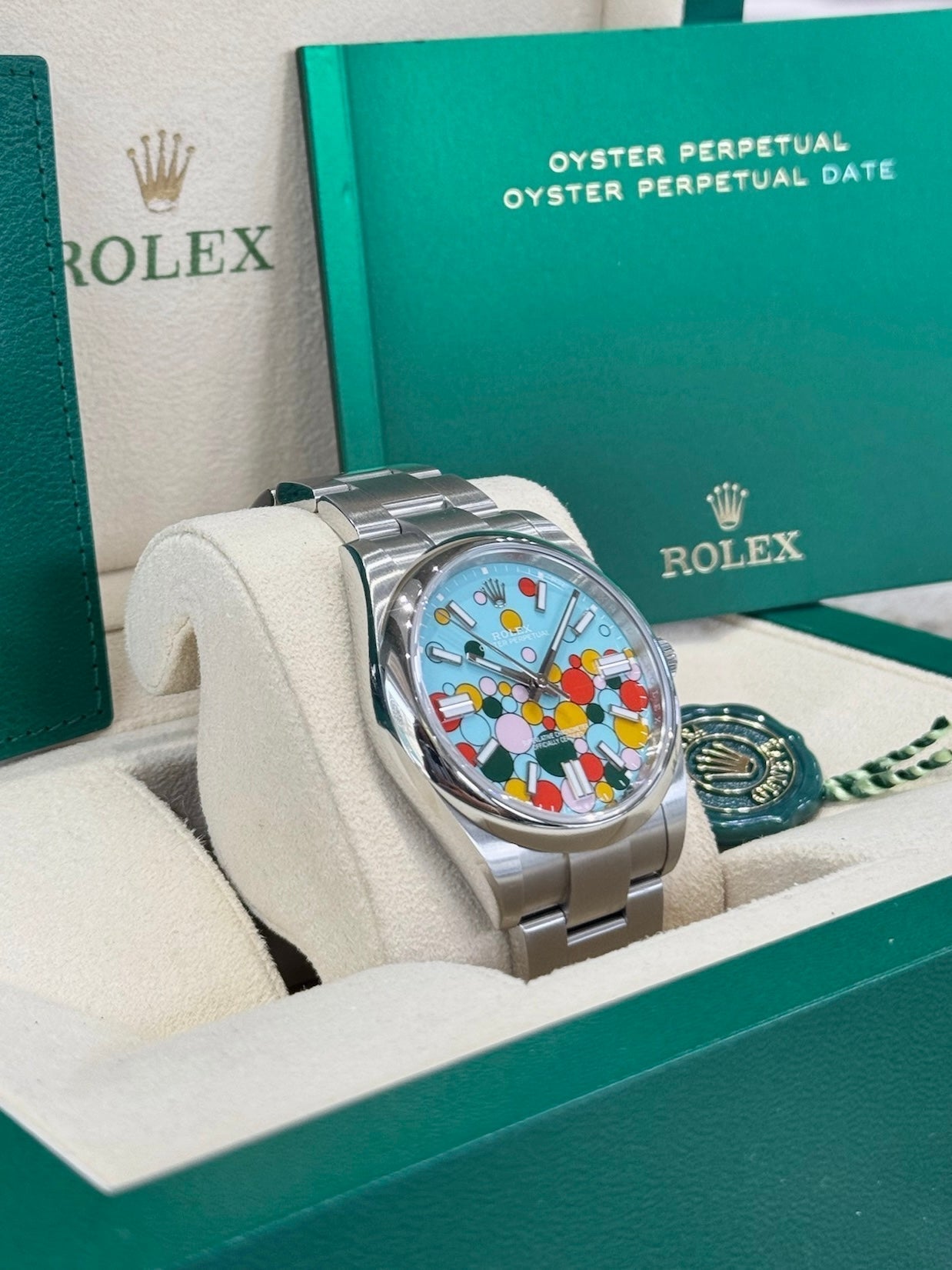 Rolex Oyster Perpetual 41 124300 Turquoise Celebration Dial Watch