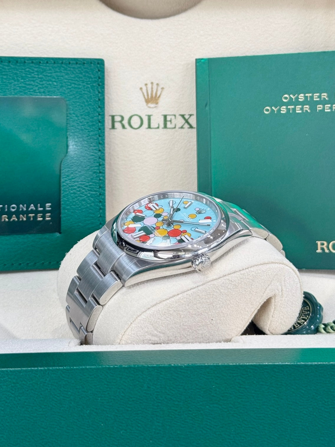 Rolex Oyster Perpetual 41 124300 Turquoise Celebration Dial Watch