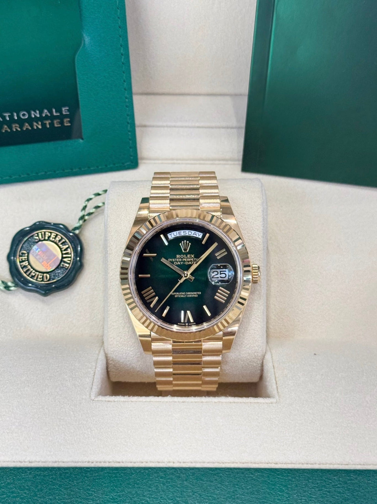 Rolex Day-Date 40 228238 Green Ombre Dial Watch