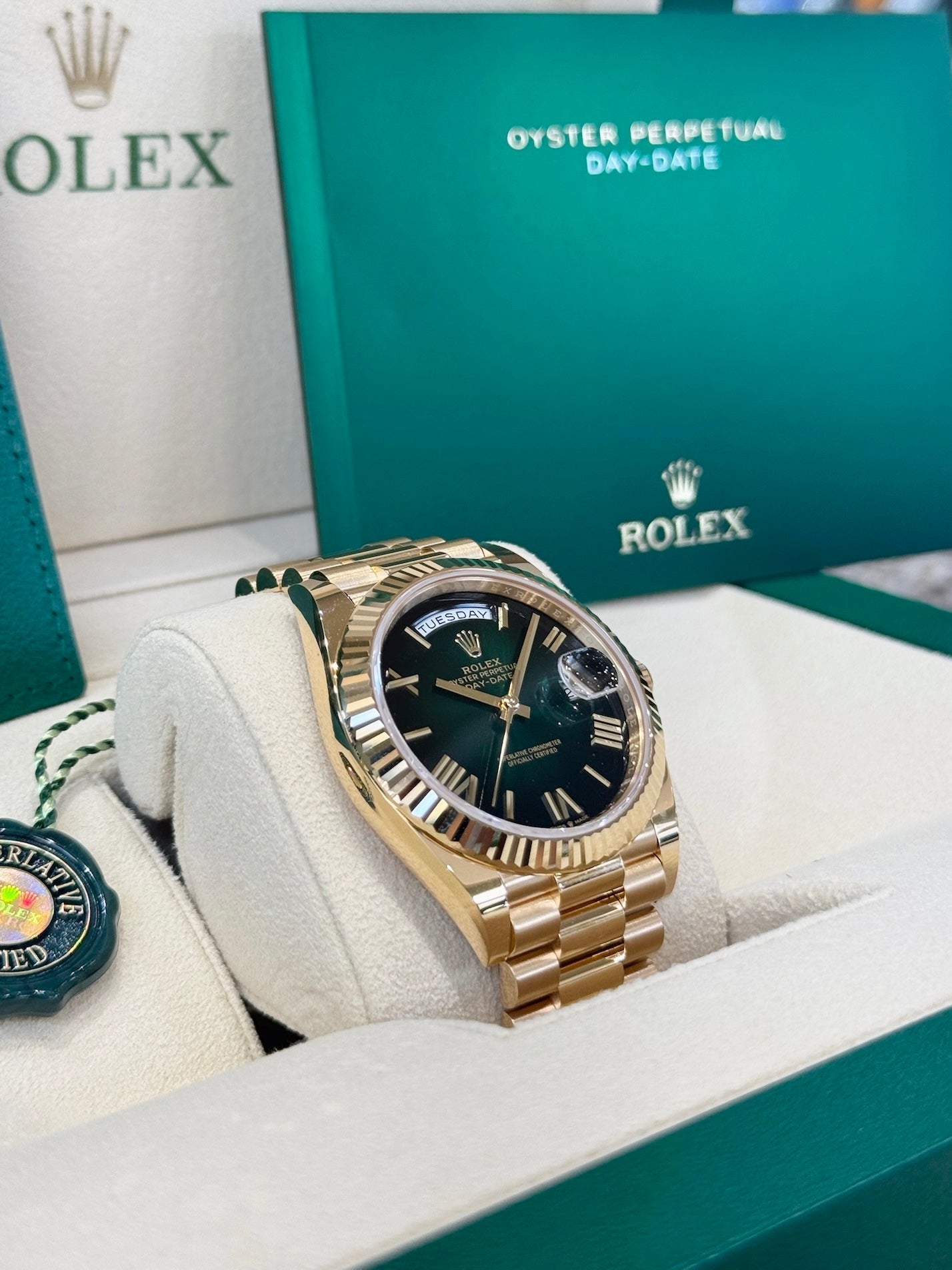Rolex Day-Date 40 228238 Green Ombre Dial Watch