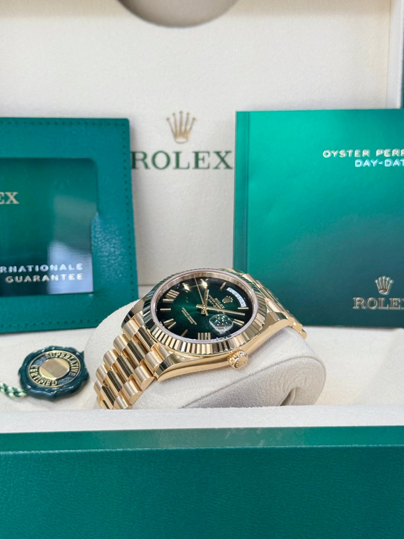 Rolex Day-Date 40 228238 Green Ombre Dial Watch