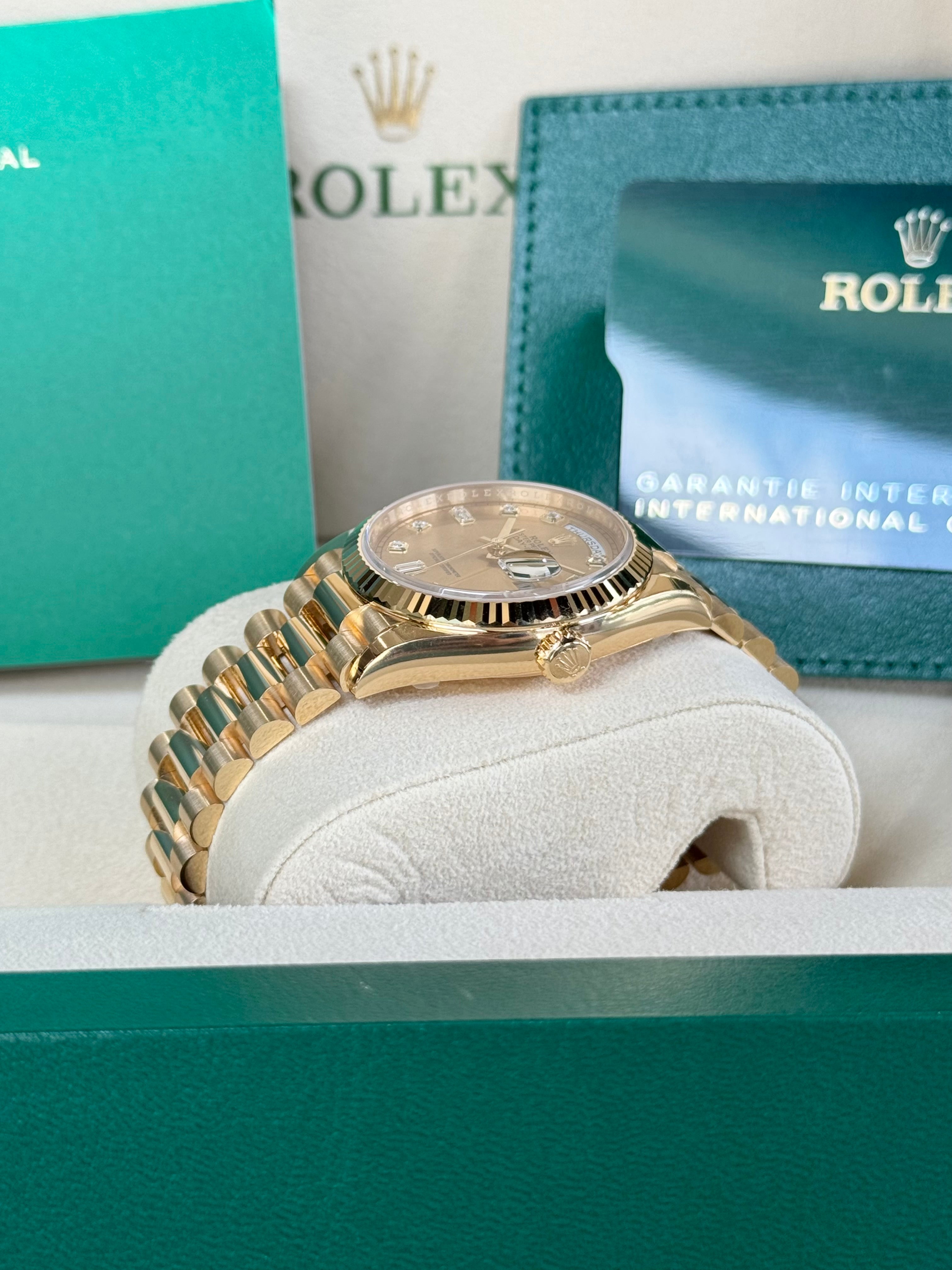 Rolex Day-Date 36 128238 Champagne Diamond Dial Watch