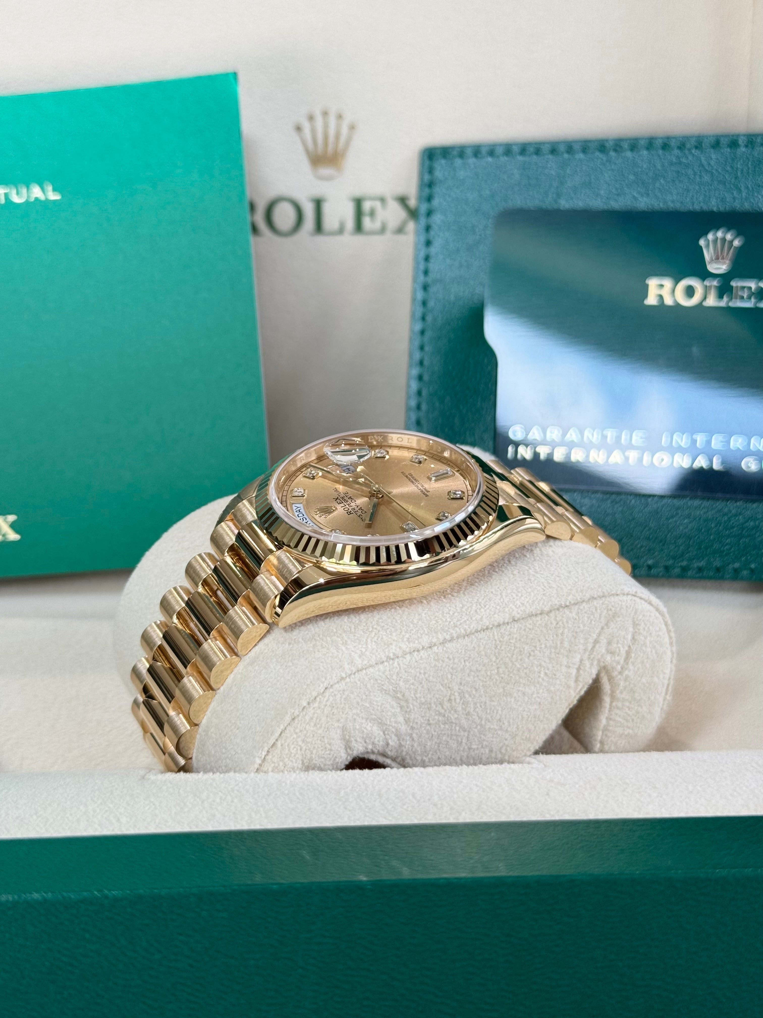 Rolex Day-Date 36 128238 Champagne Diamond Dial Watch