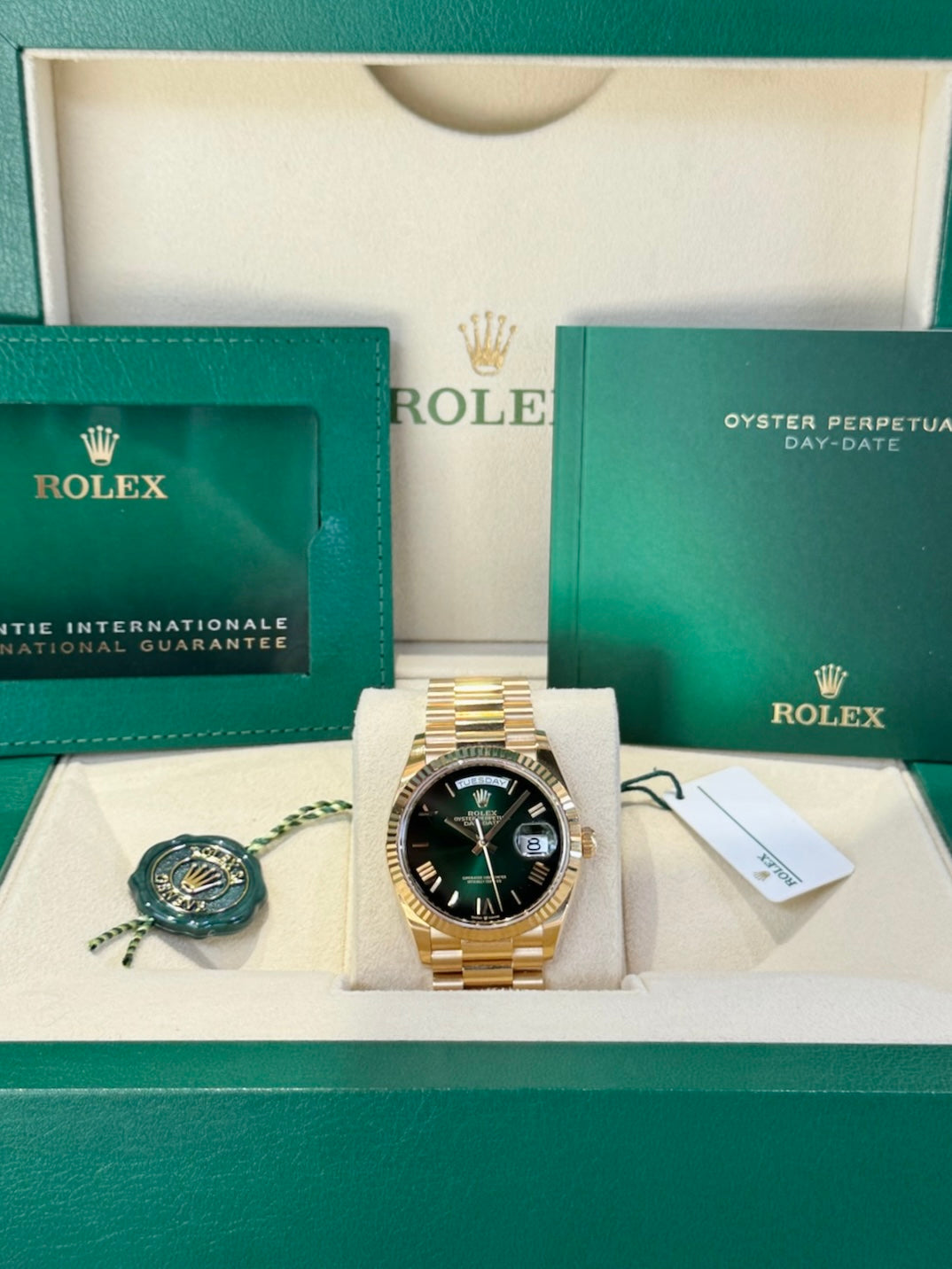 Rolex Day-Date 36 128238 Green Ombre Dial Watch