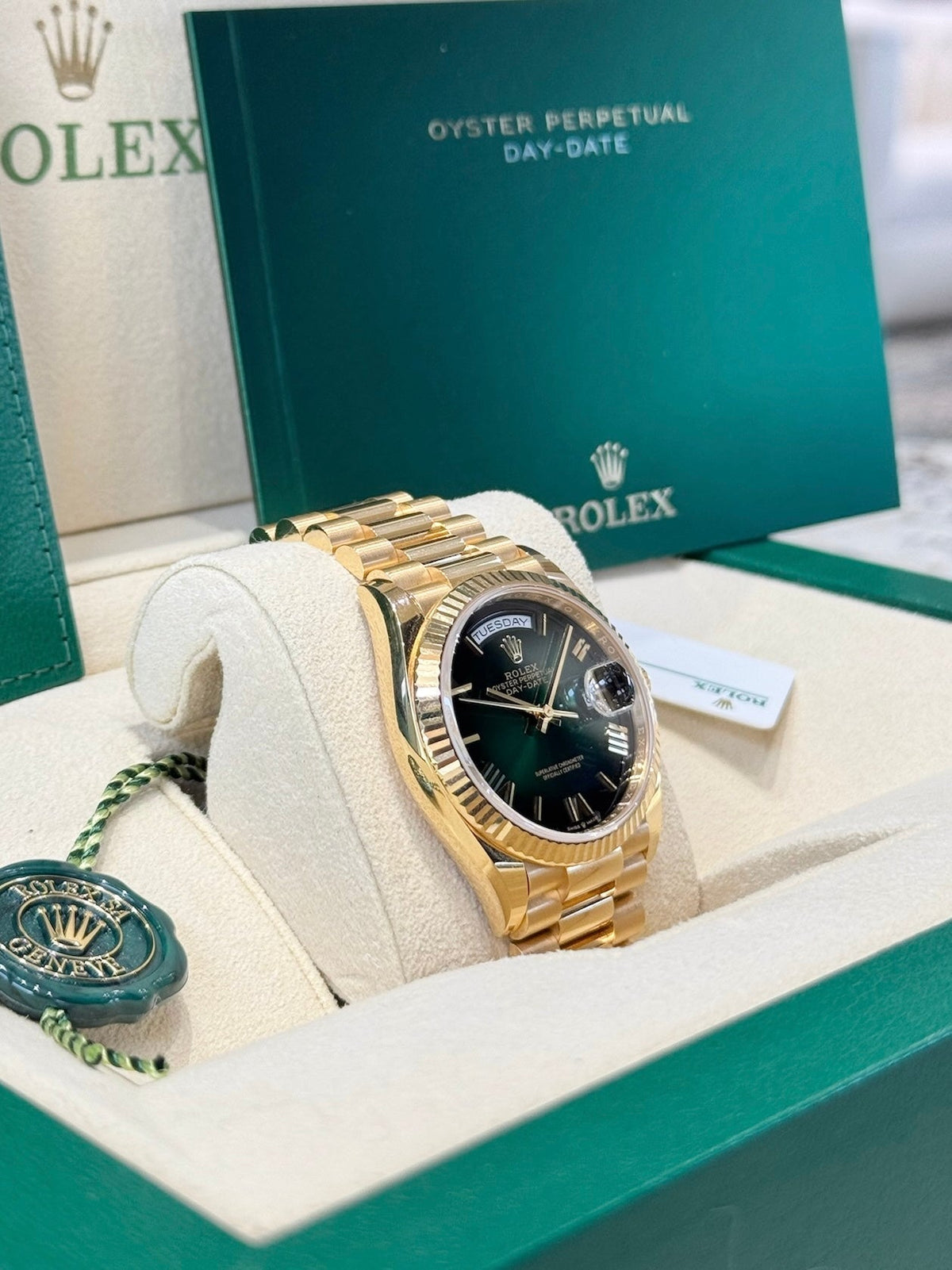 Rolex Day-Date 36 128238 Green Ombre Dial Watch