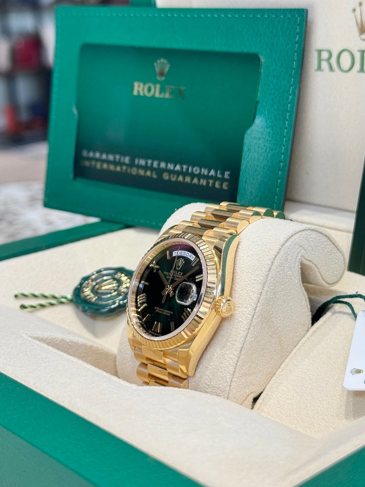 Rolex Day-Date 36 128238 Green Ombre Dial Watch