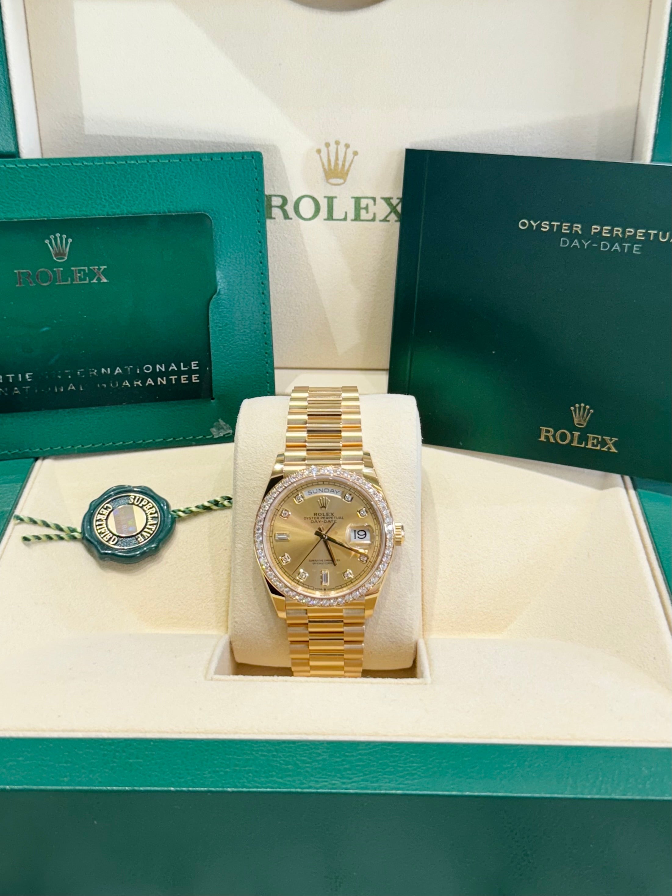 Rolex Day-Date 36 128348RBR Champagne Diamond Dial Watch