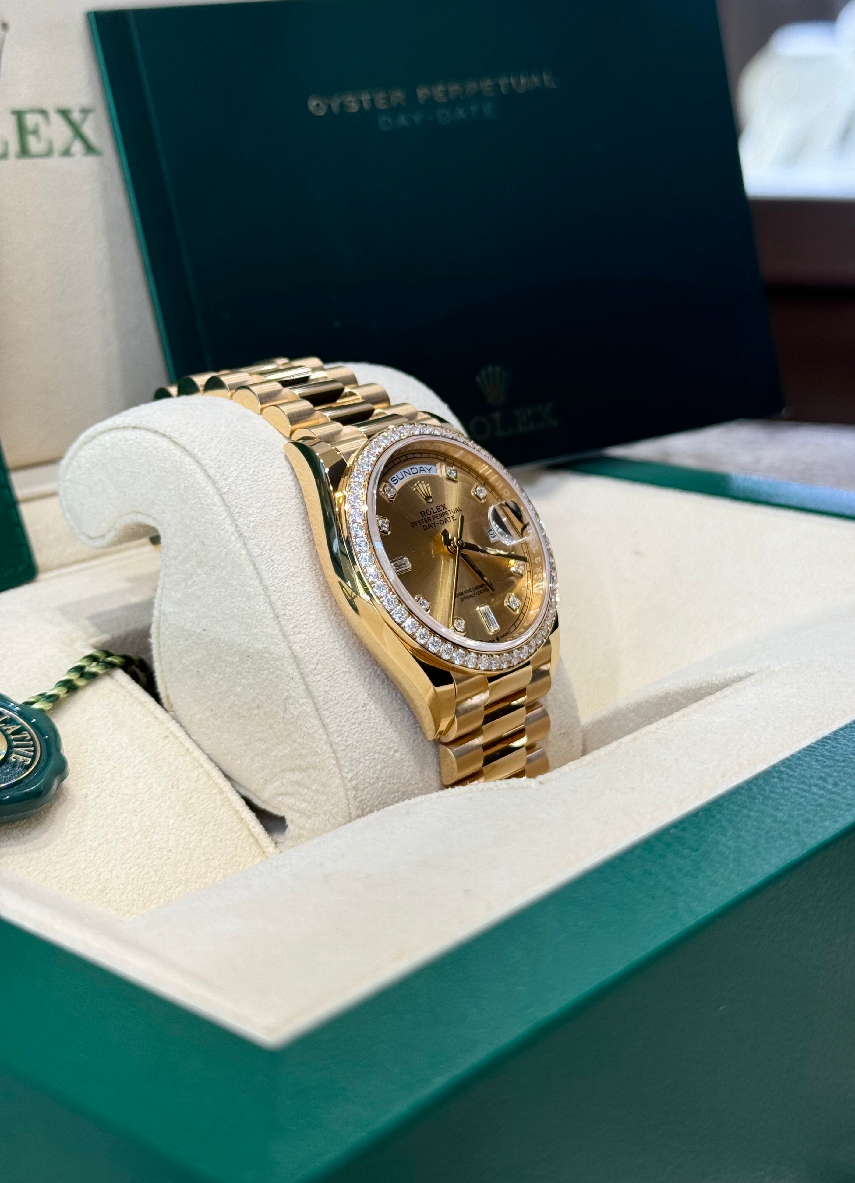 Rolex Day-Date 36 128348RBR Champagne Diamond Dial Watch
