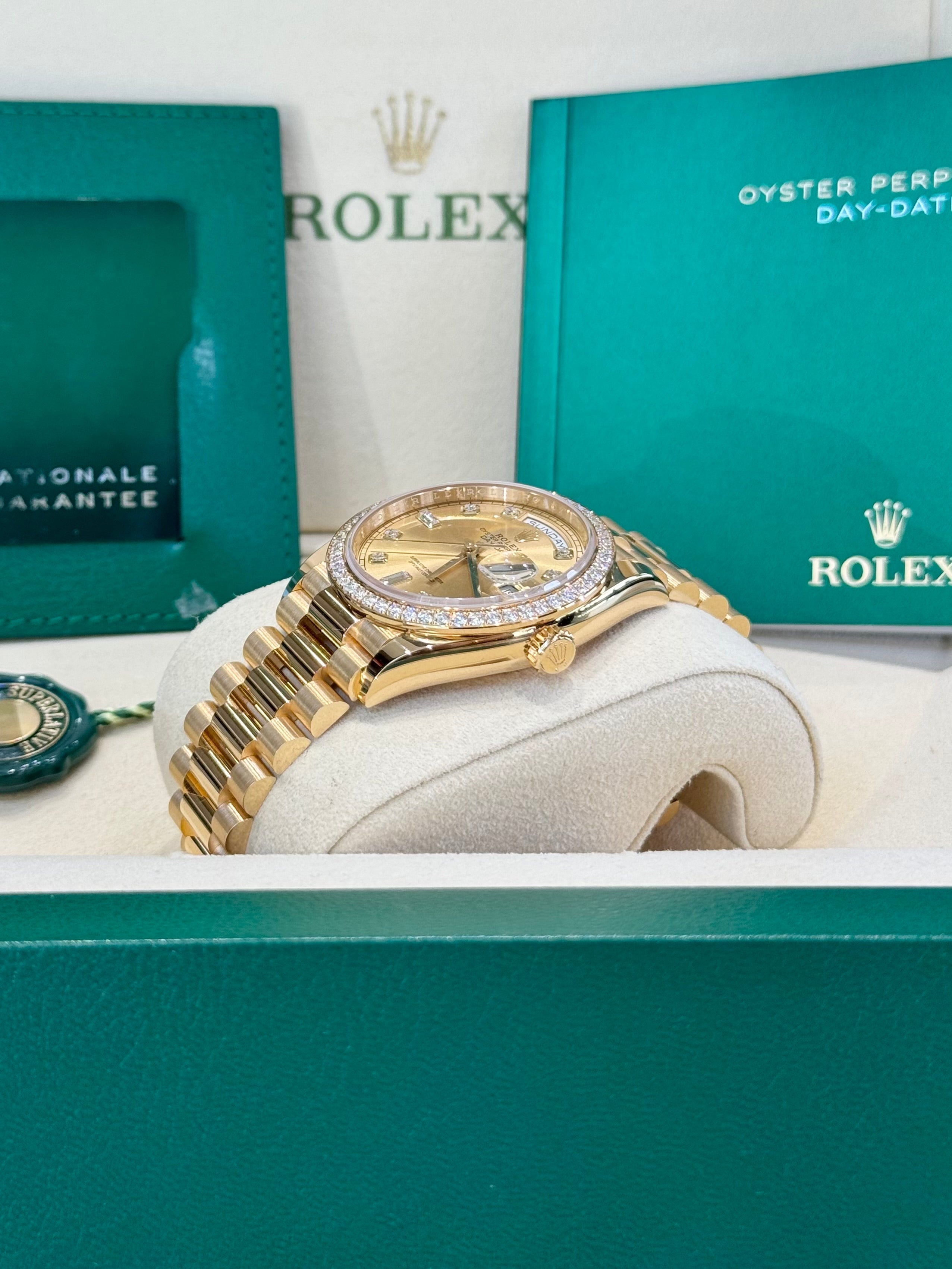 Rolex Day-Date 36 128348RBR Champagne Diamond Dial Watch