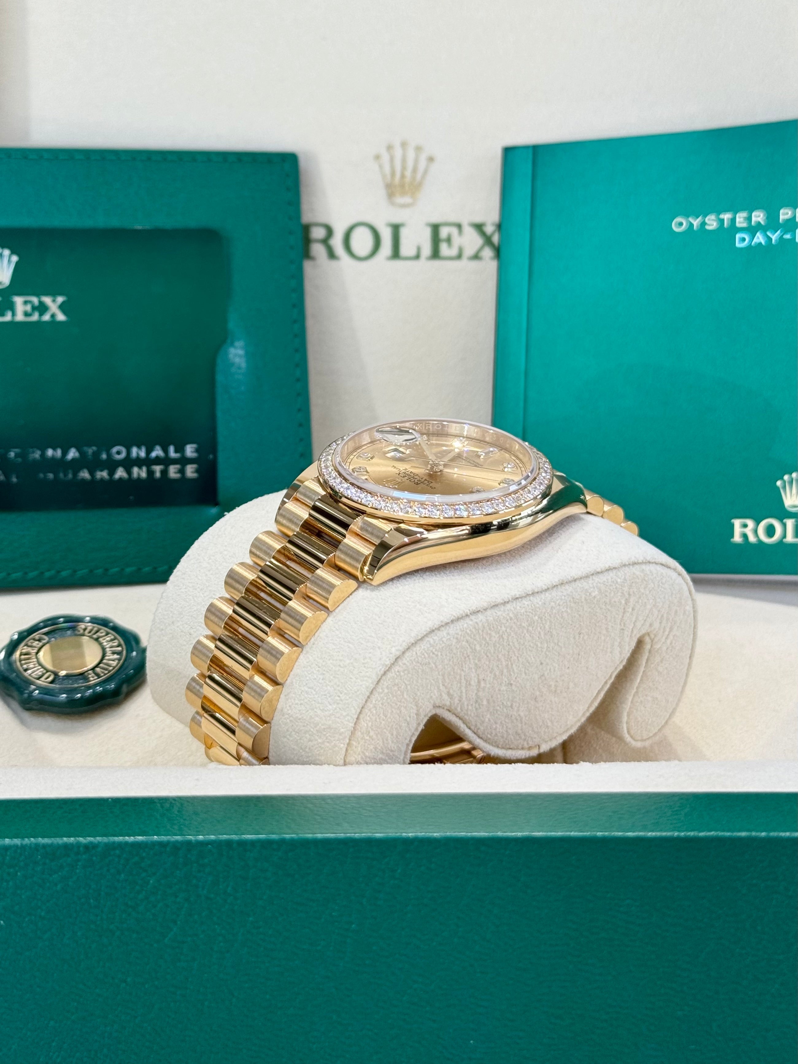 Rolex Day-Date 36 128348RBR Champagne Diamond Dial Watch