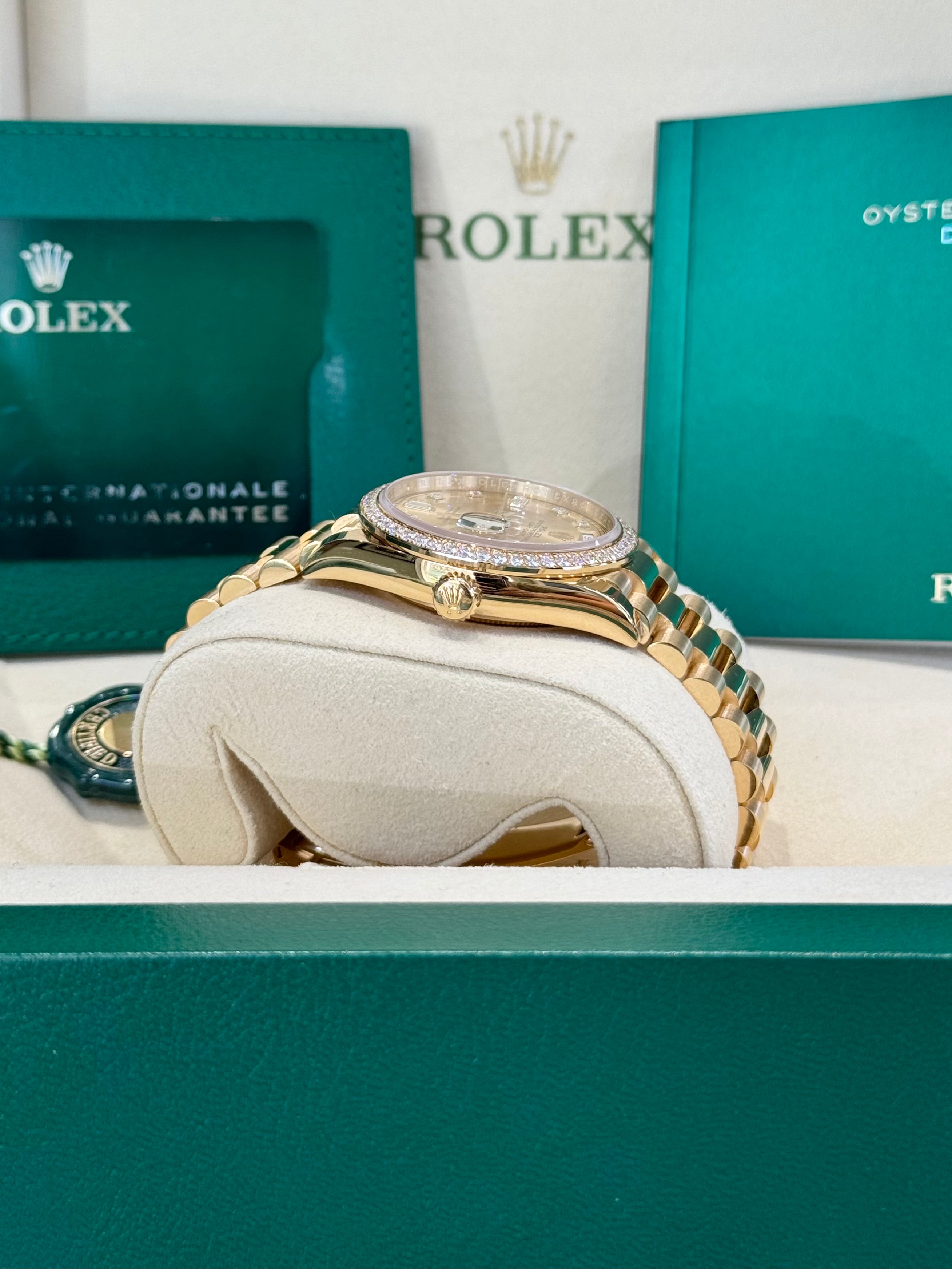Rolex Day-Date 36 128348RBR Champagne Diamond Dial Watch
