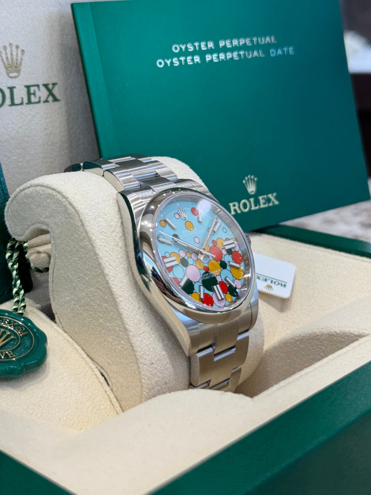 Rolex Oyster Perpetual 41 124300 Turquoise Celebration Dial Watch