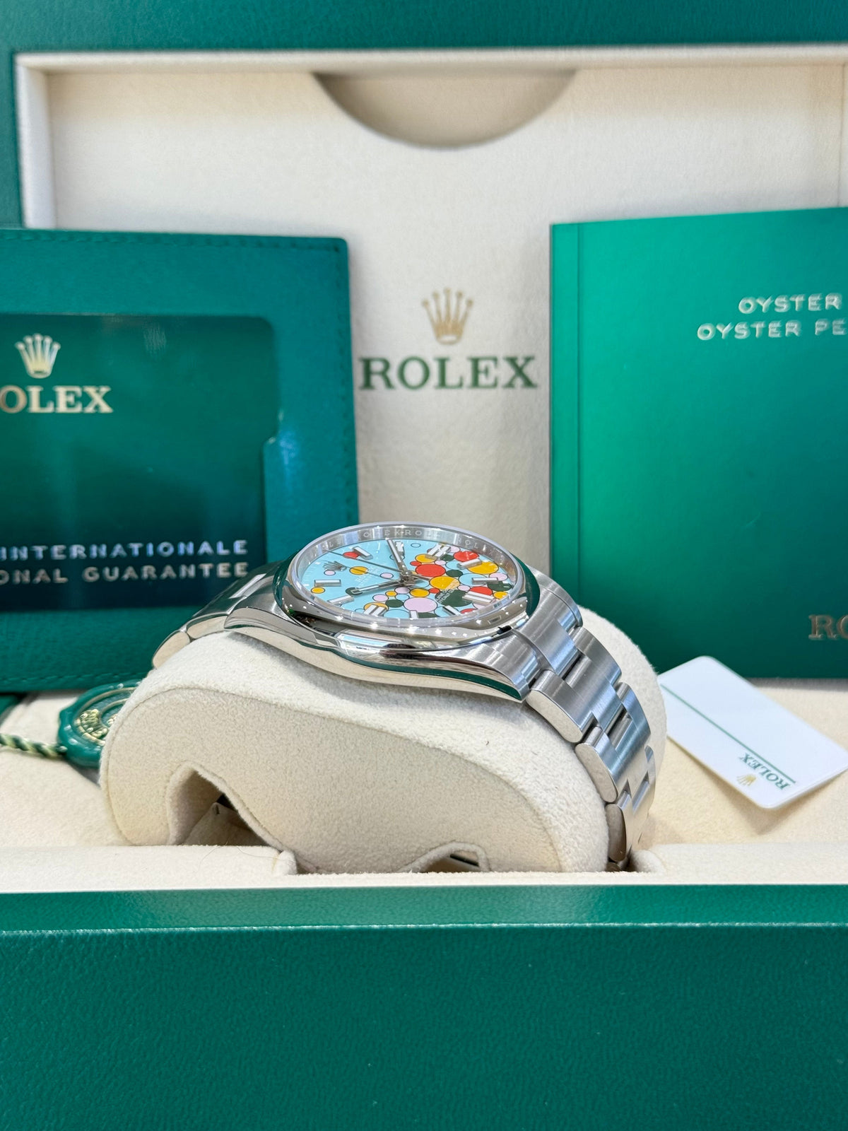 Rolex Oyster Perpetual 41 124300 Turquoise Celebration Dial Watch