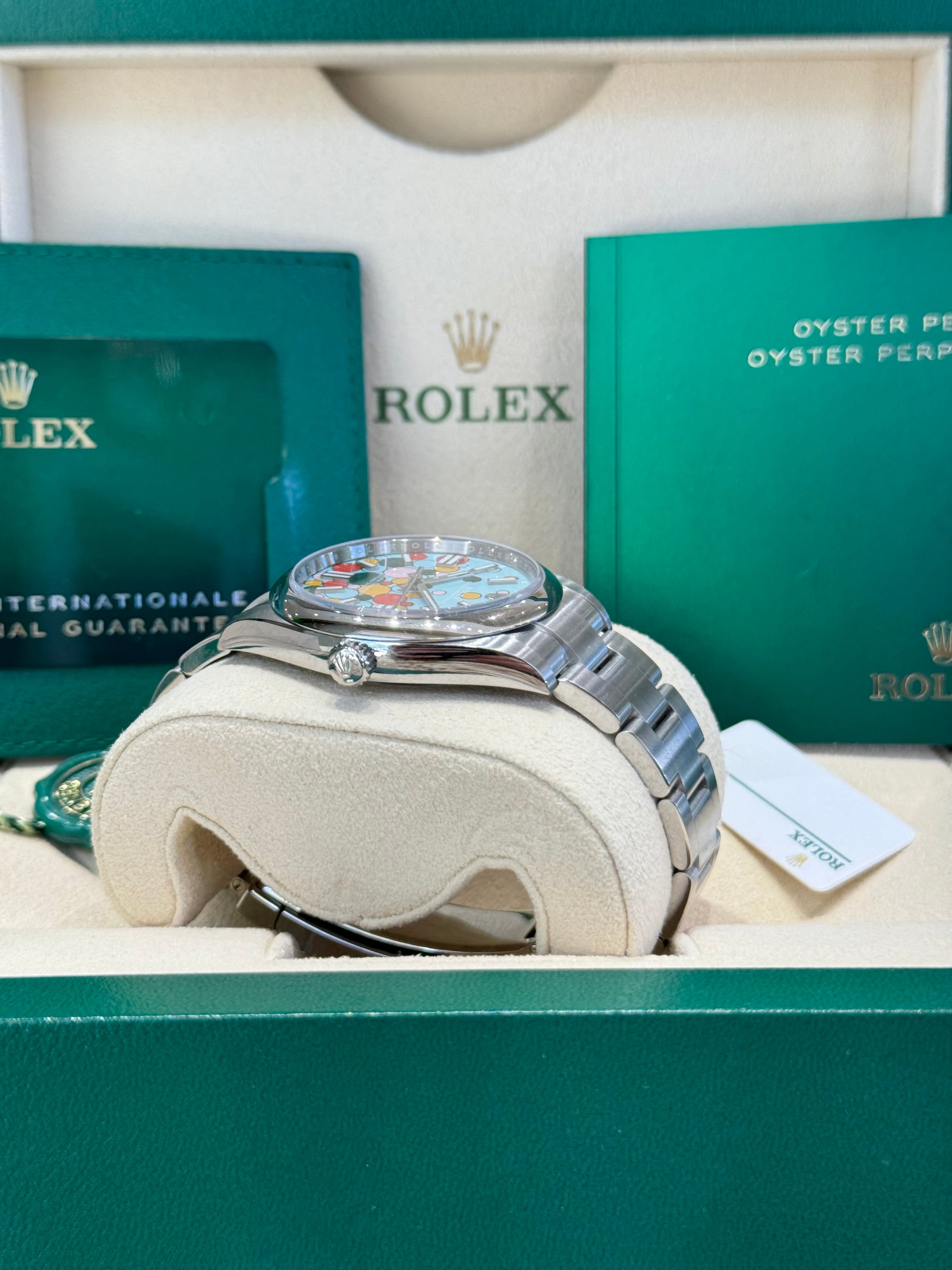 Rolex Oyster Perpetual 41 124300 Turquoise Celebration Dial Watch