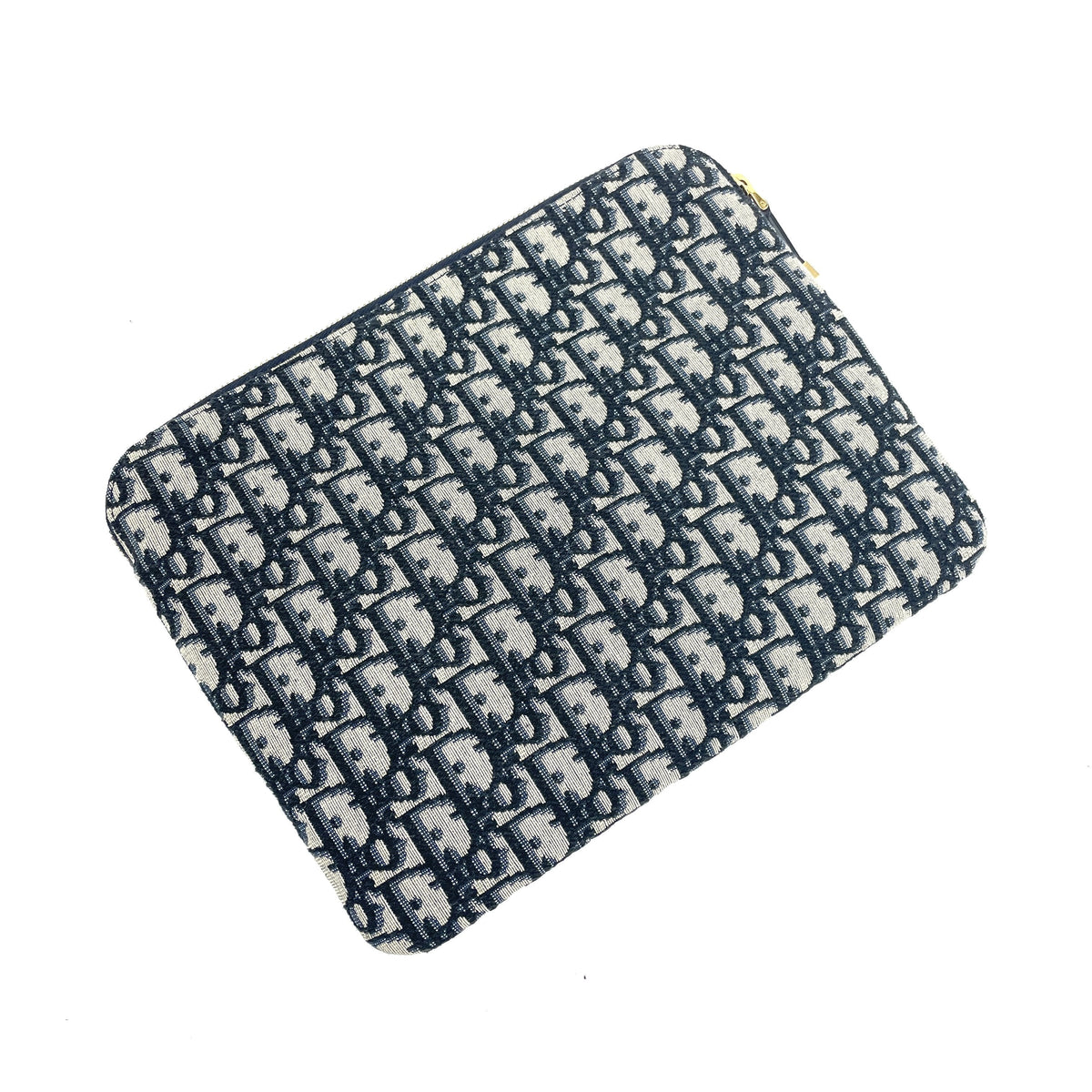 Christian Dior Oblique Travel Pouch Black Canvas Gold Hardware Cosmetic Clutch Bag