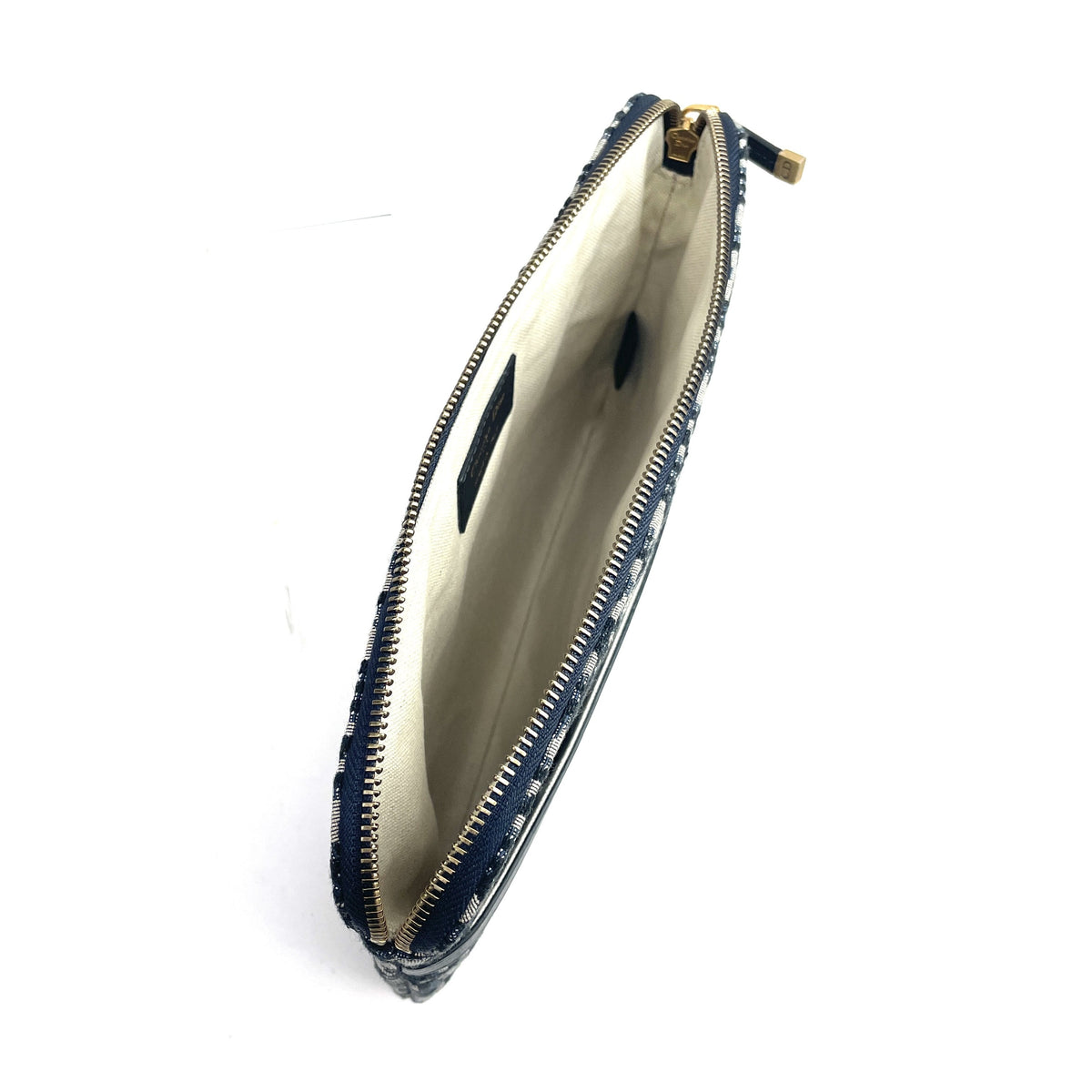 Christian Dior Oblique Travel Pouch Black Canvas Gold Hardware Cosmetic Clutch Bag