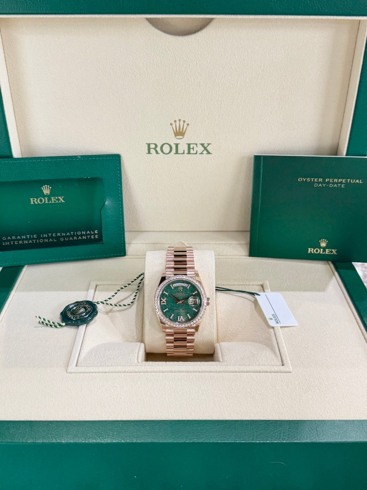 Rolex Day-Date 36 128345RBR Green Aventurine Dial Watch