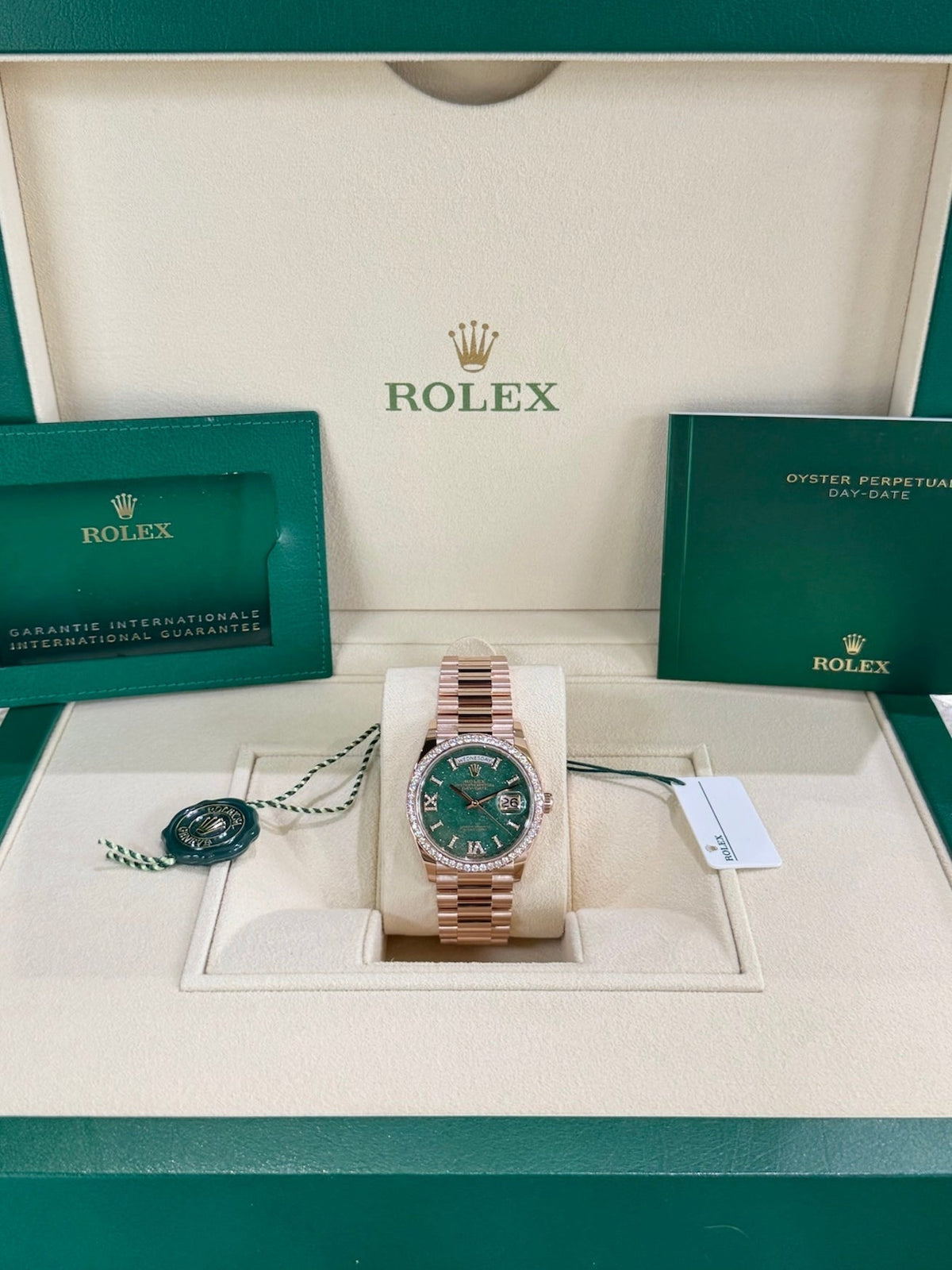 Rolex Day-Date 36 128345RBR Green Aventurine Dial Watch