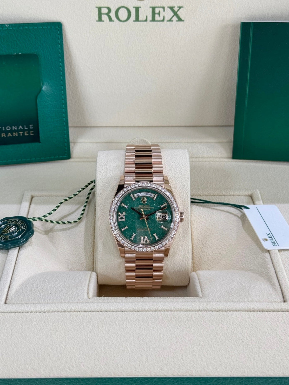 Rolex Day-Date 36 128345RBR Green Aventurine Dial Watch