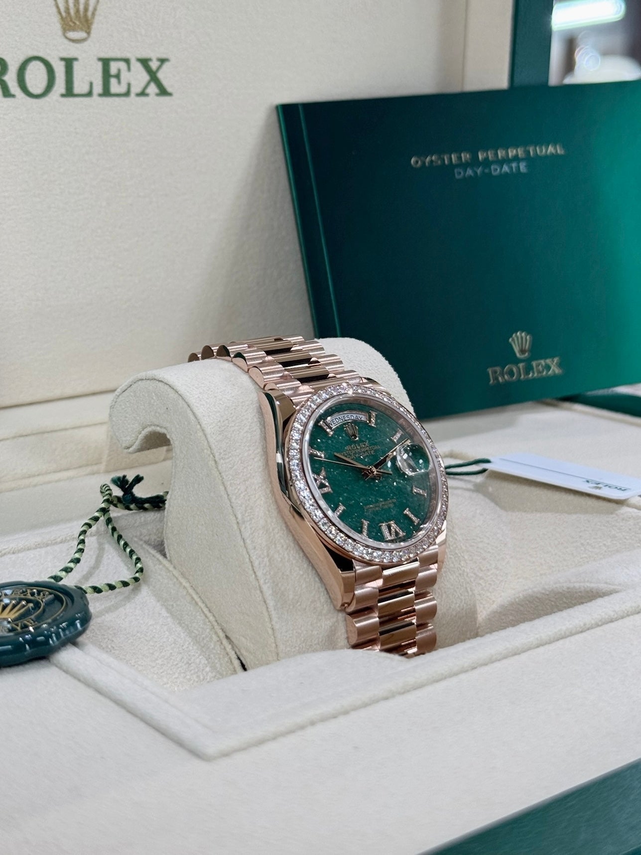 Rolex Day-Date 36 128345RBR Green Aventurine Dial Watch