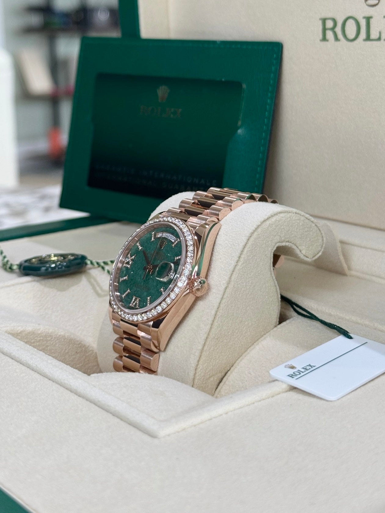 Rolex Day-Date 36 128345RBR Green Aventurine Dial Watch