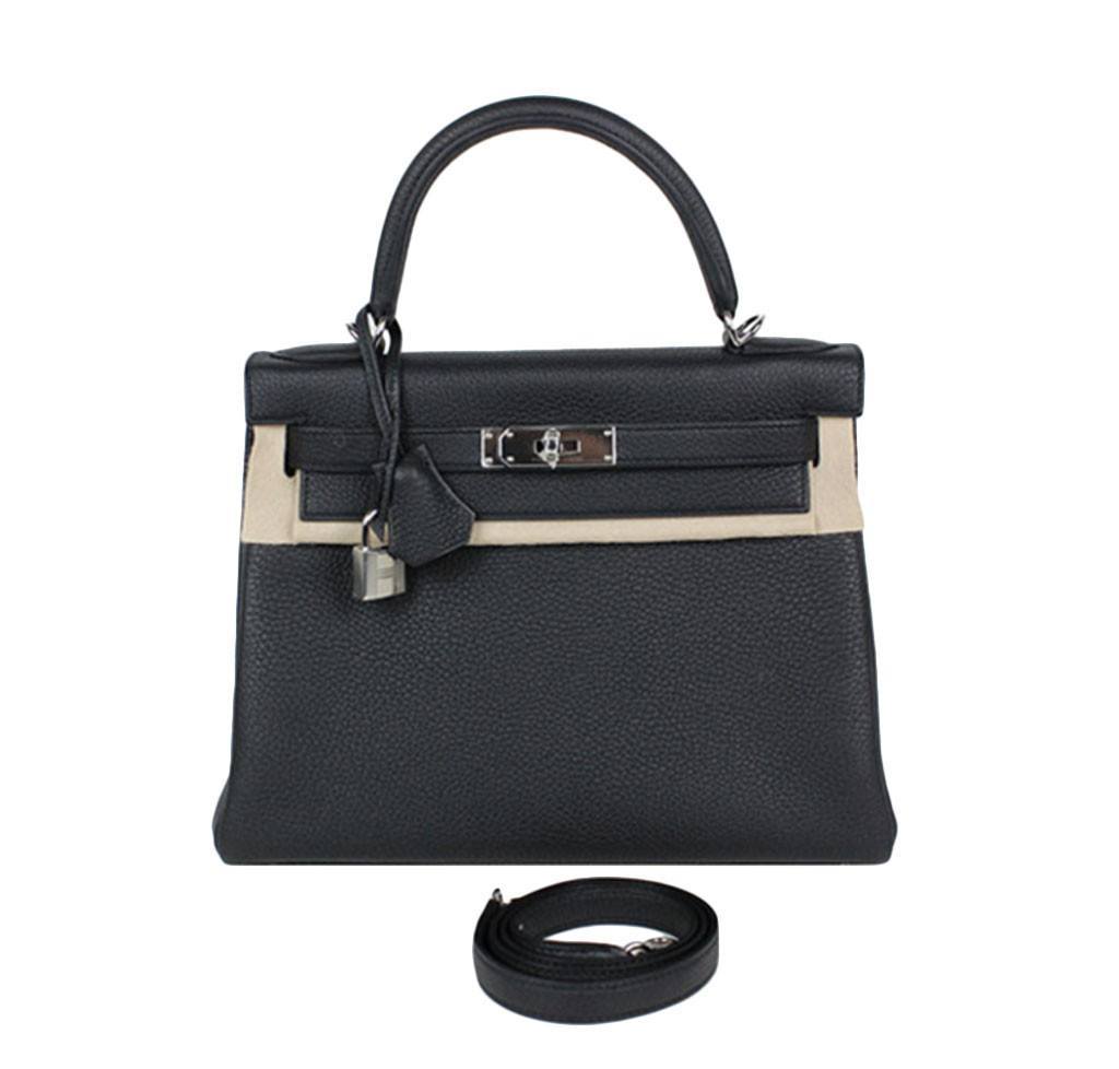 Hermes Kelly 28 Black Togo Leather Palladium Hardware