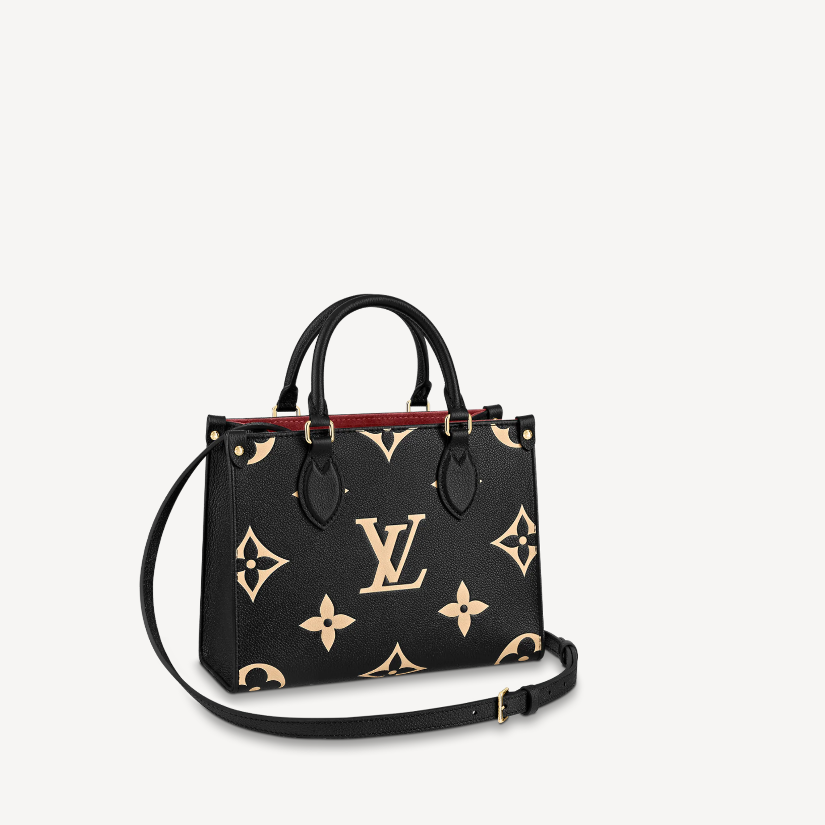 Louis Vuitton Black and Beige Embossed Grained Leather On-the-Go Tote Bag
