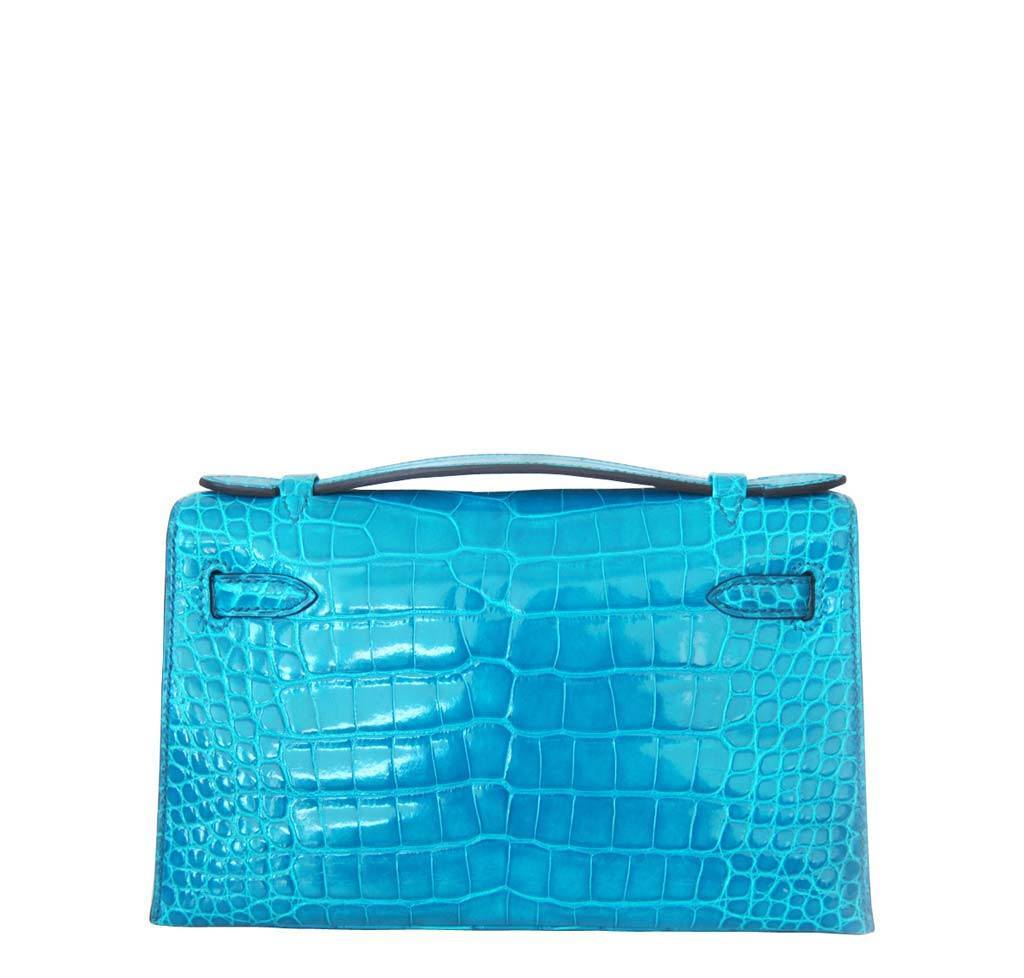 Hermès Alligator Kelly Pochette Mini Bag Blue Izmir