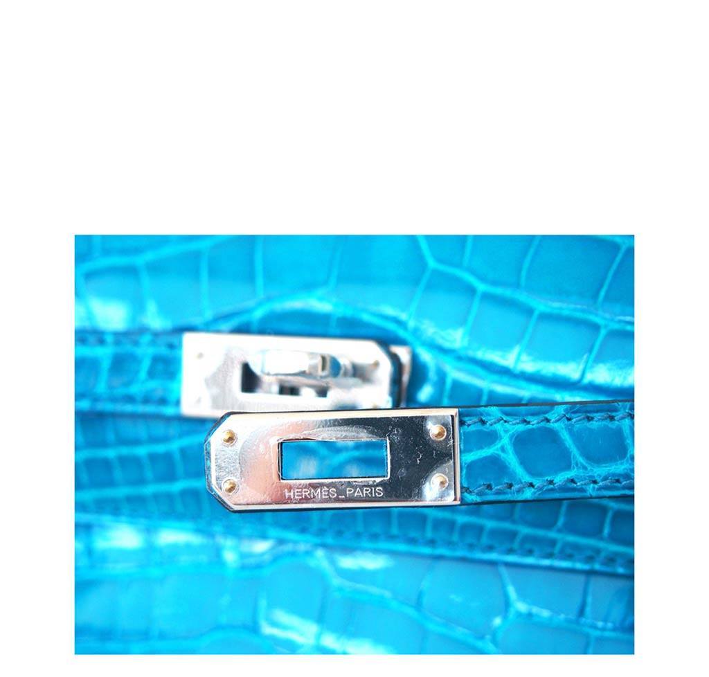 Hermès Alligator Kelly Pochette Mini Bag Blue Izmir