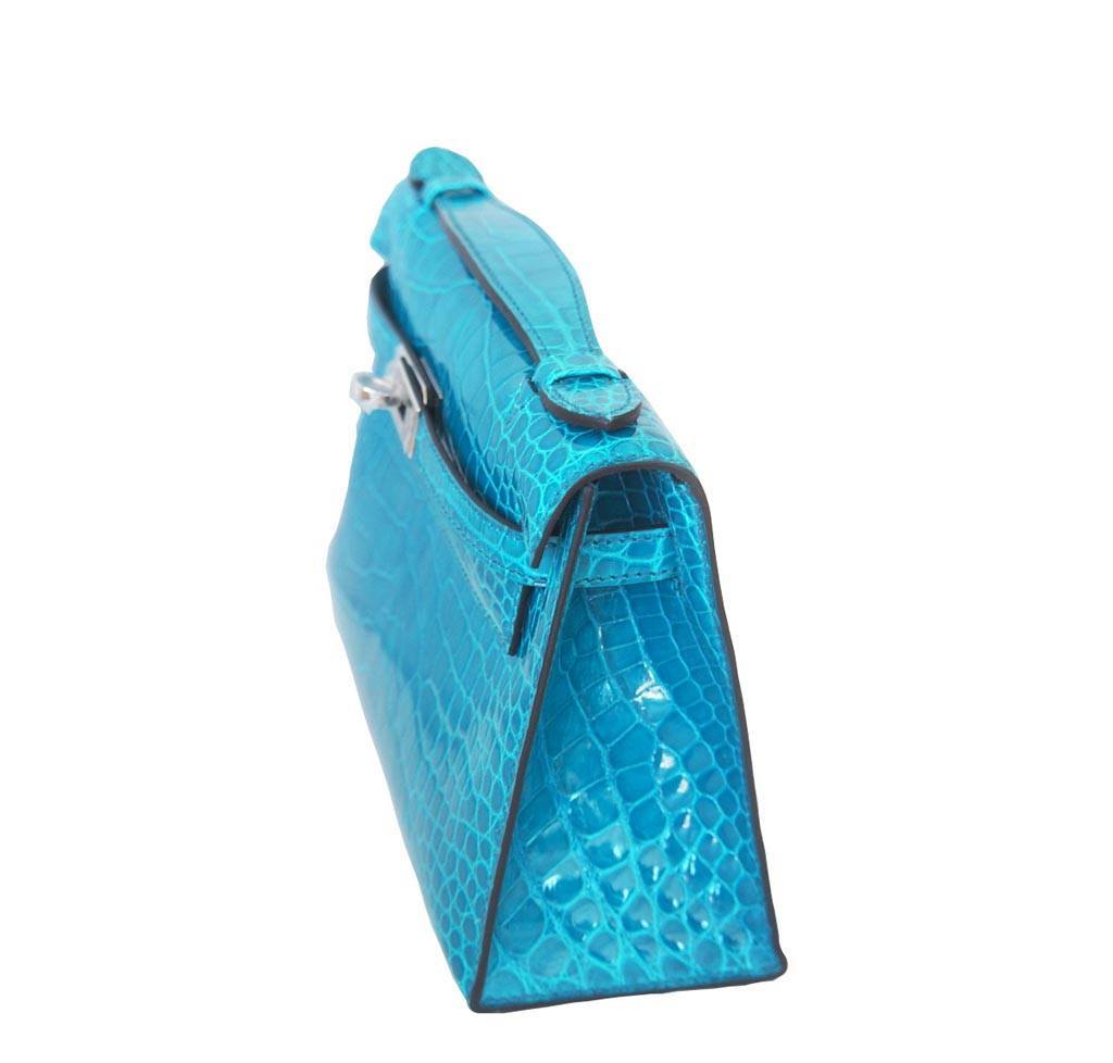 Hermès Alligator Kelly Pochette Mini Bag Blue Izmir