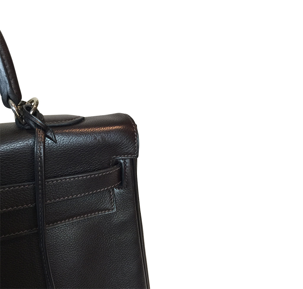 Hermes Kelly 35 Ebene Evergrain Calfskin Palladium Hardware