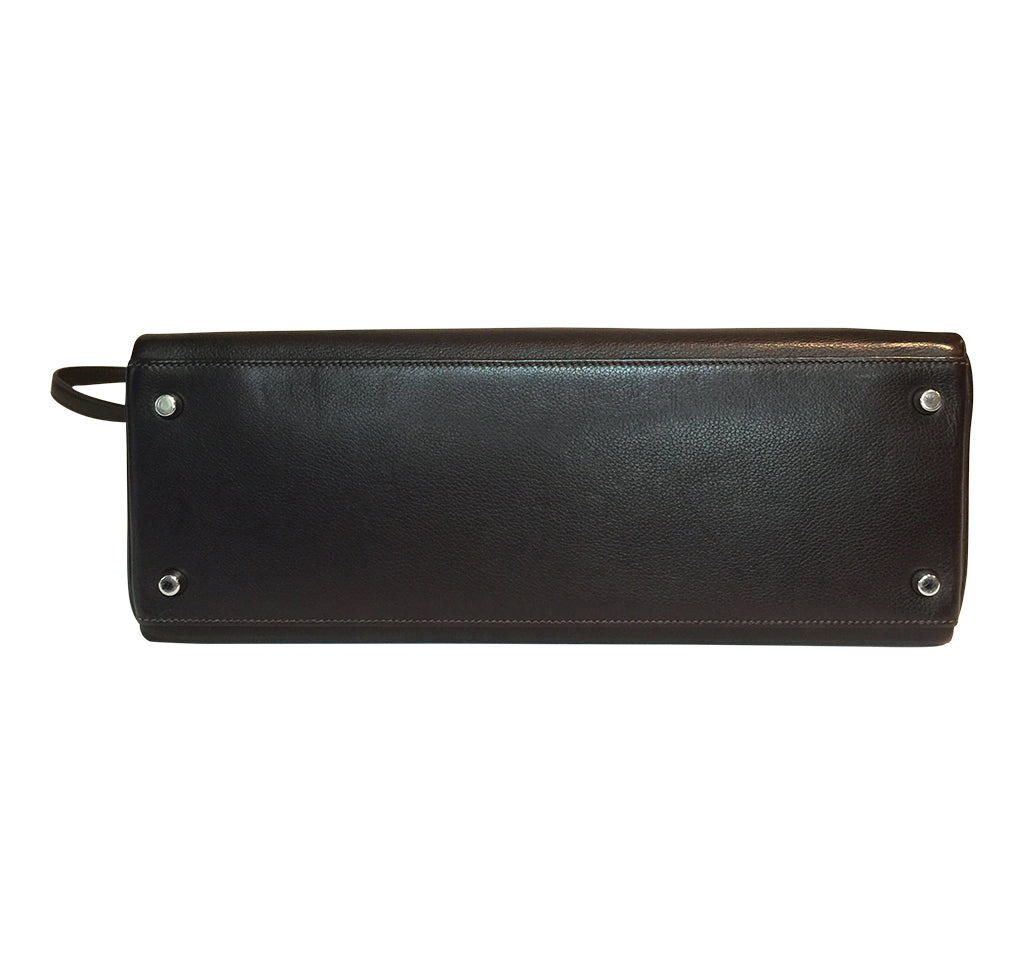 Hermes Kelly 35 Ebene Evergrain Calfskin Palladium Hardware