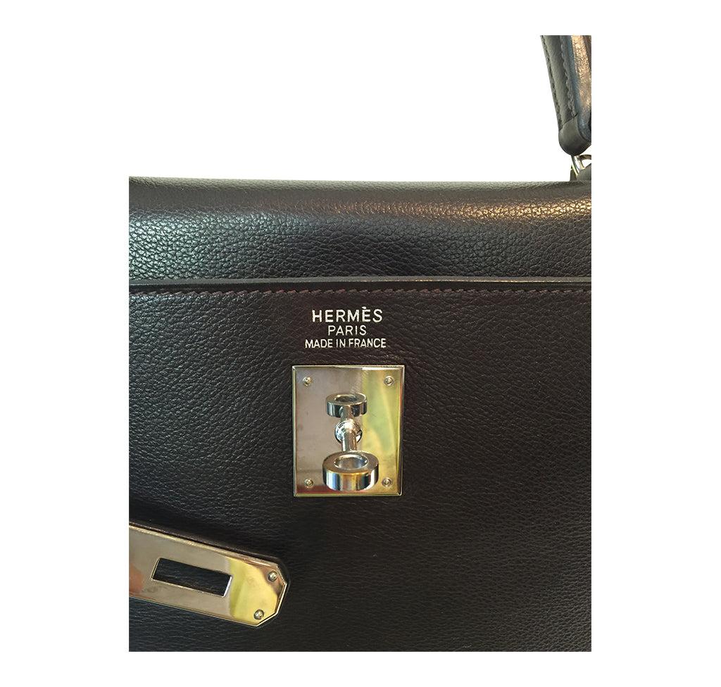 Hermes Kelly 35 Ebene Evergrain Calfskin Palladium Hardware