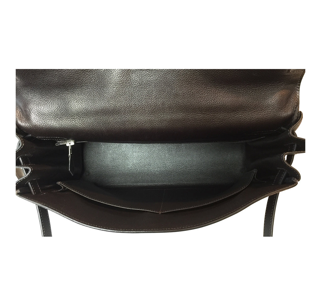 Hermes Kelly 35 Ebene Evergrain Calfskin Palladium Hardware