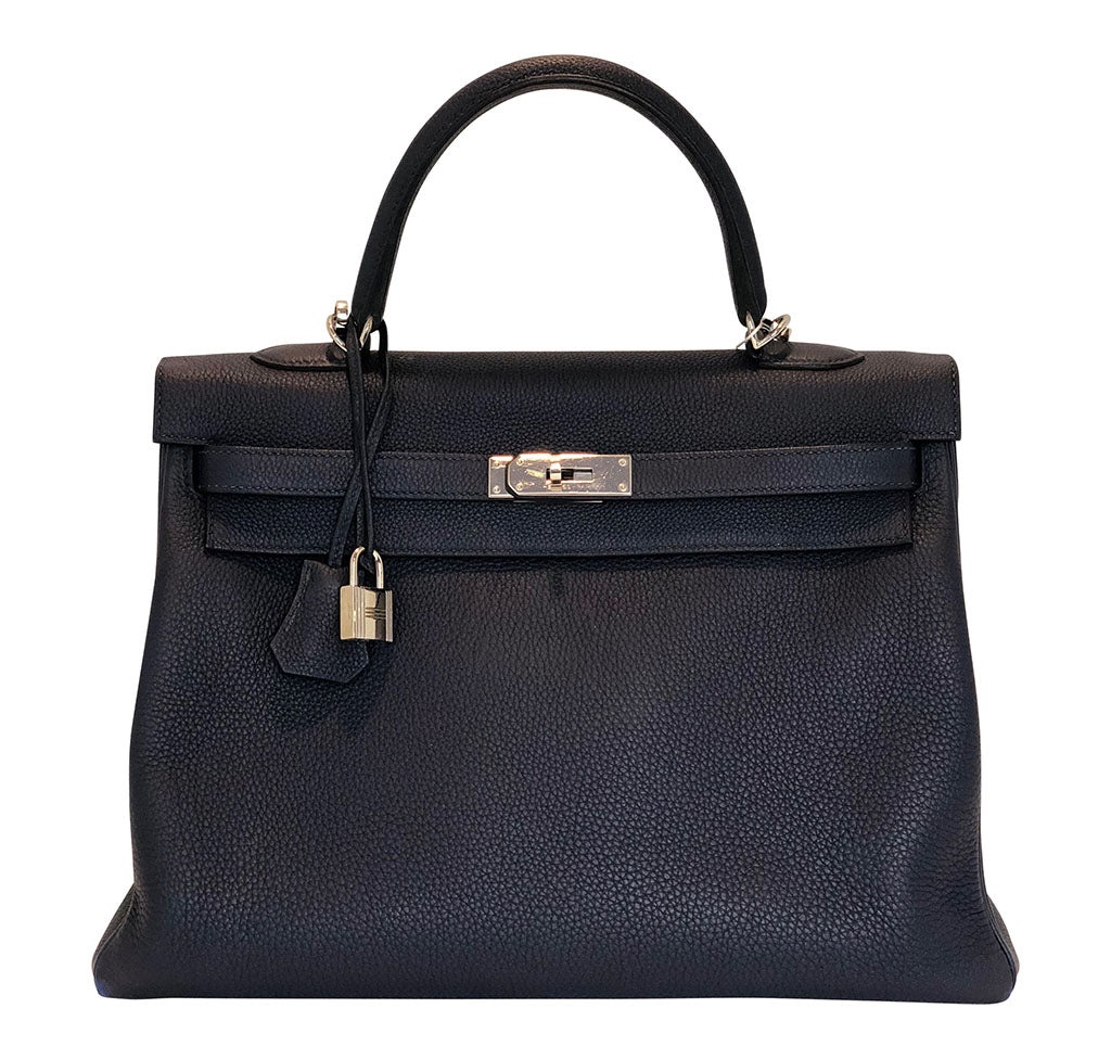 Hermes Kelly Retourne 35 Bleu Nuit Togo Leather Palladium Hardware
