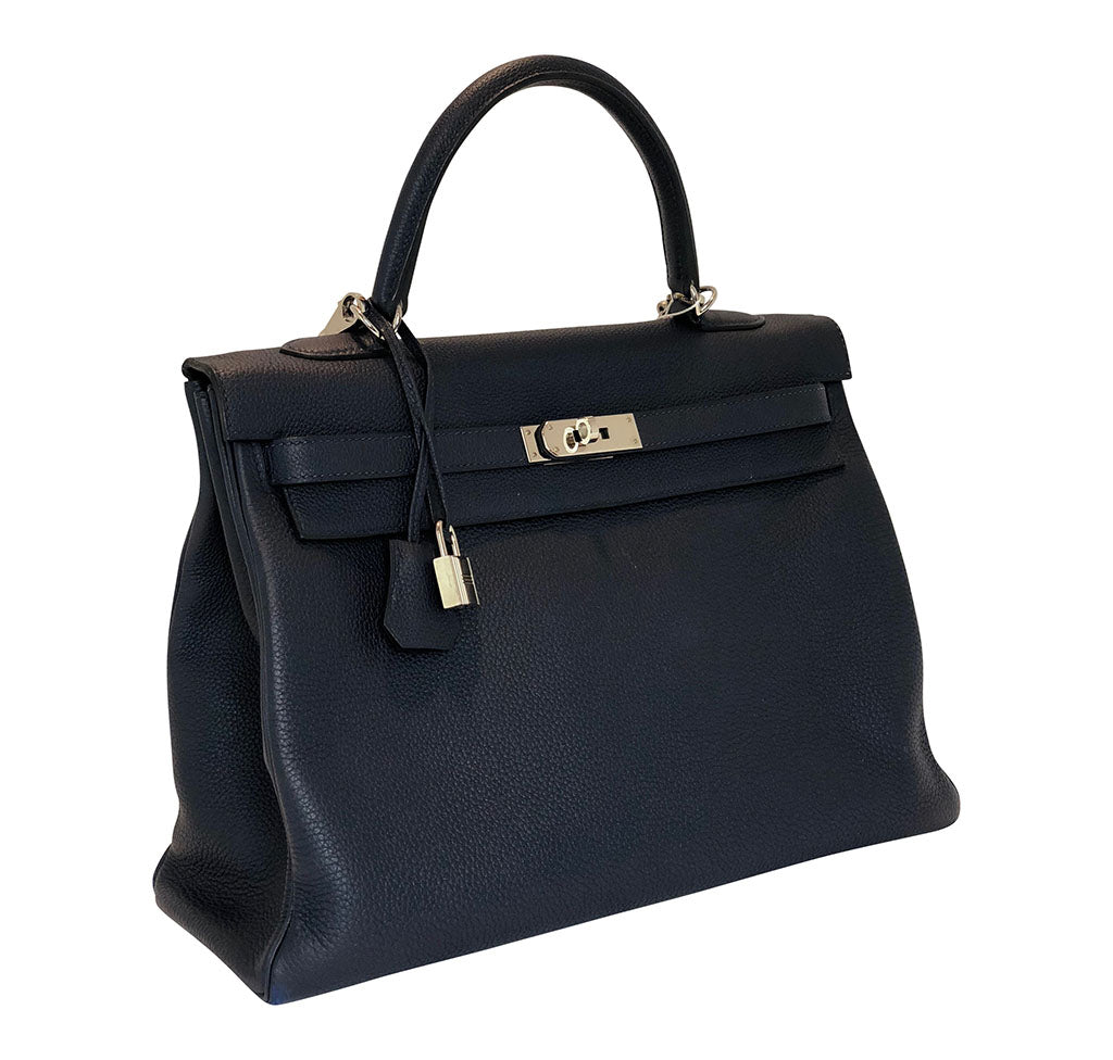 Hermes Kelly Retourne 35 Bleu Nuit Togo Leather Palladium Hardware