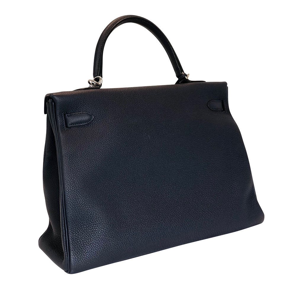 Hermes Kelly Retourne 35 Bleu Nuit Togo Leather Palladium Hardware