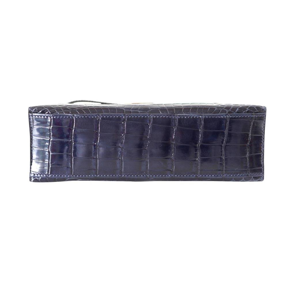 Hermes Kelly JPG Pochette Bleu Abyss Crocodile Palladium Hardware