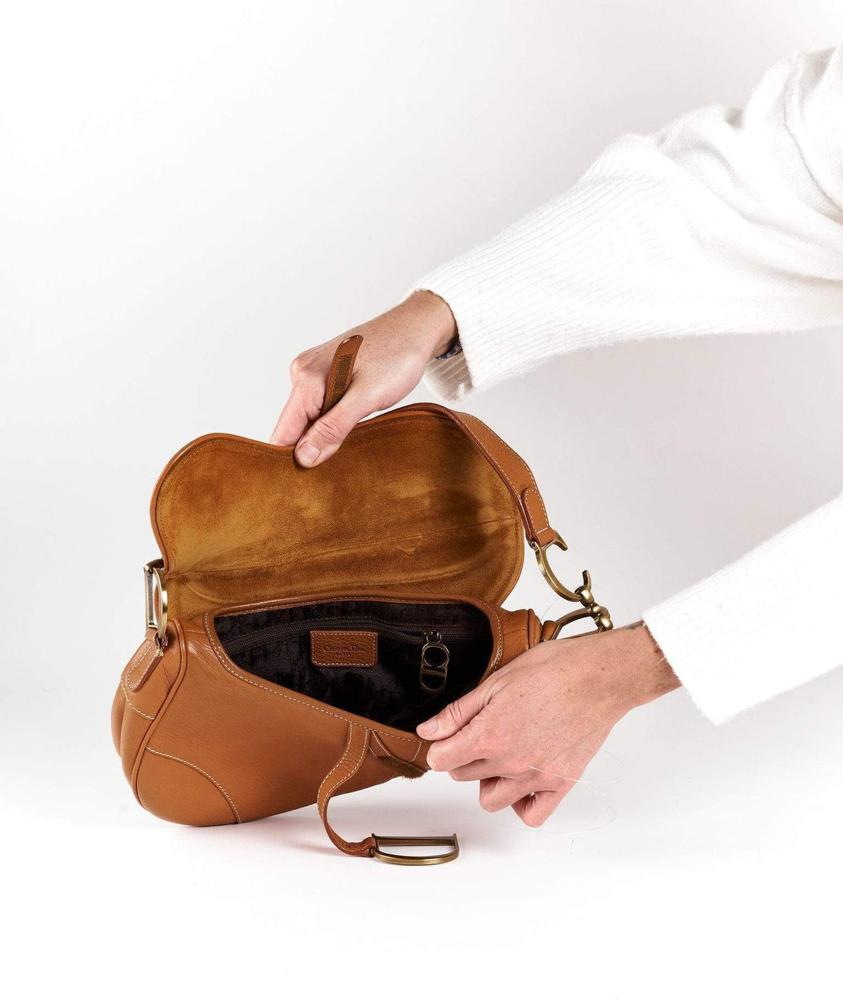 Dior Saddle Bag Tan Brown Leather Gold Hardware