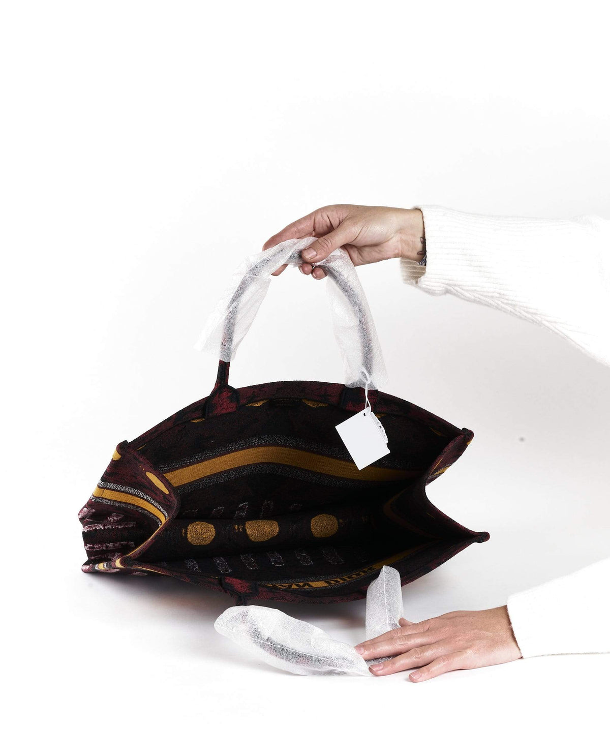 Dior Book Tote Yellow and Burgundy Embroidered Canvas