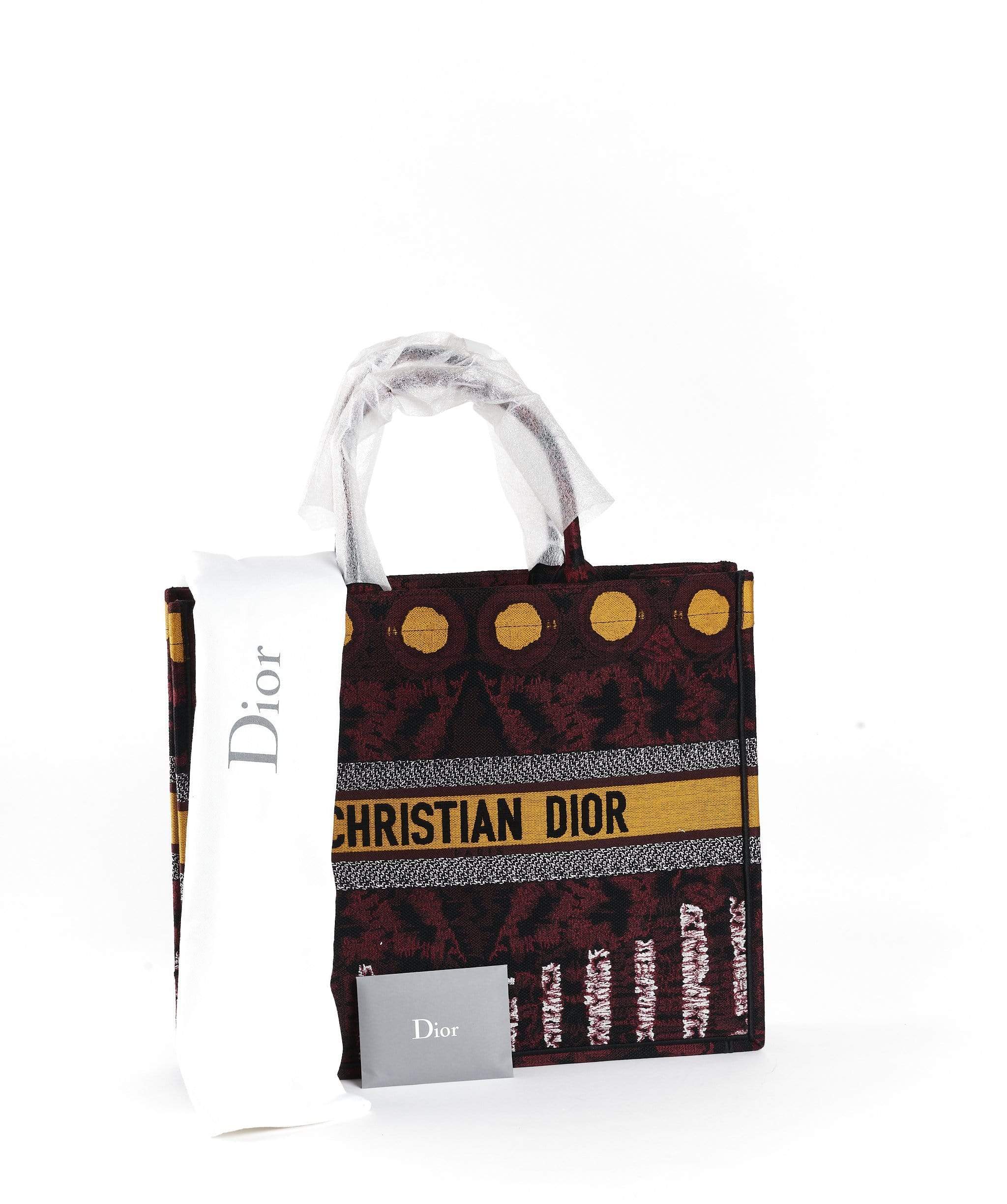 Dior Book Tote Yellow and Burgundy Embroidered Canvas